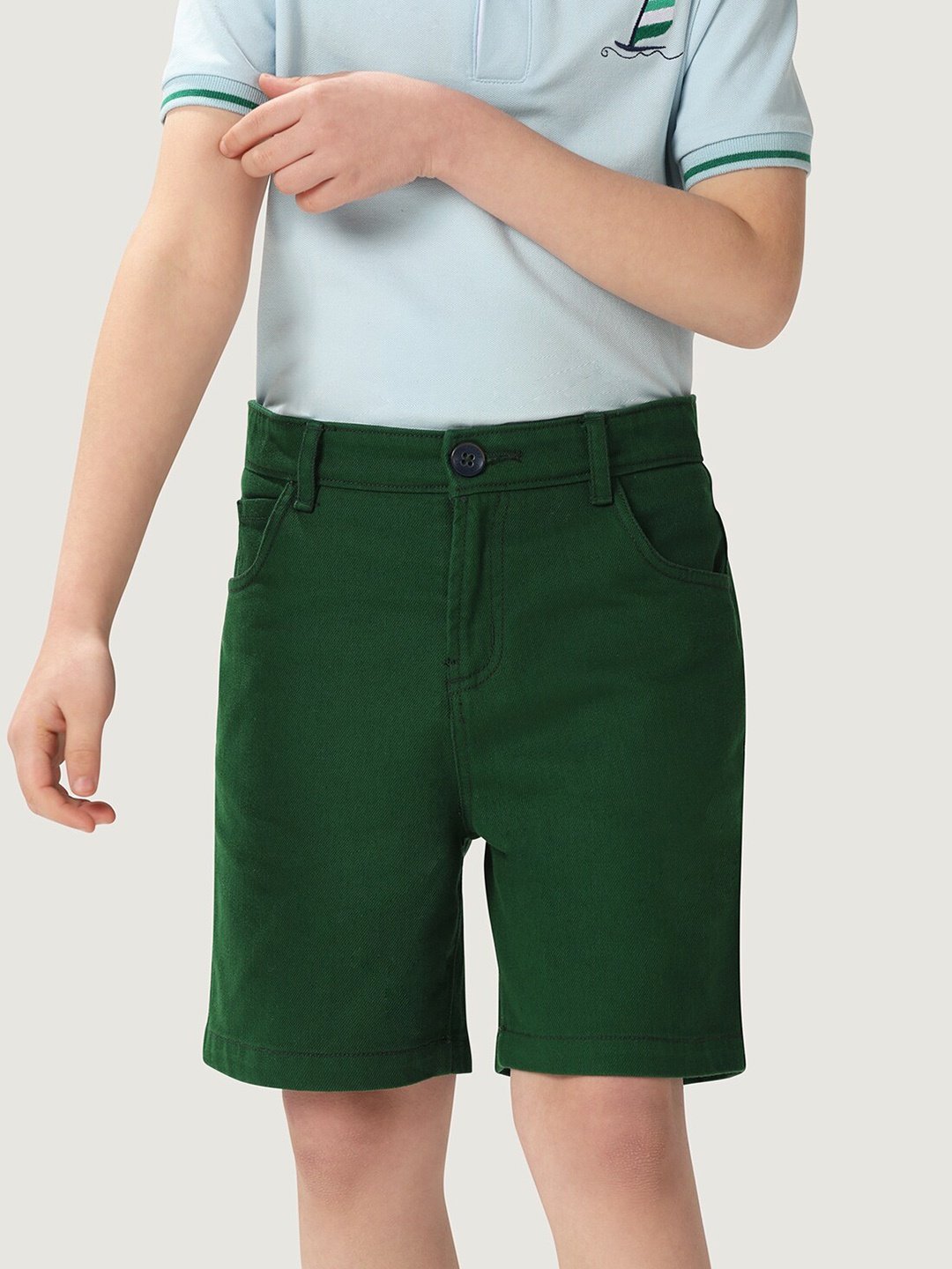 

One Friday Kids Boys Pure Cotton Embroidered Shorts, Green