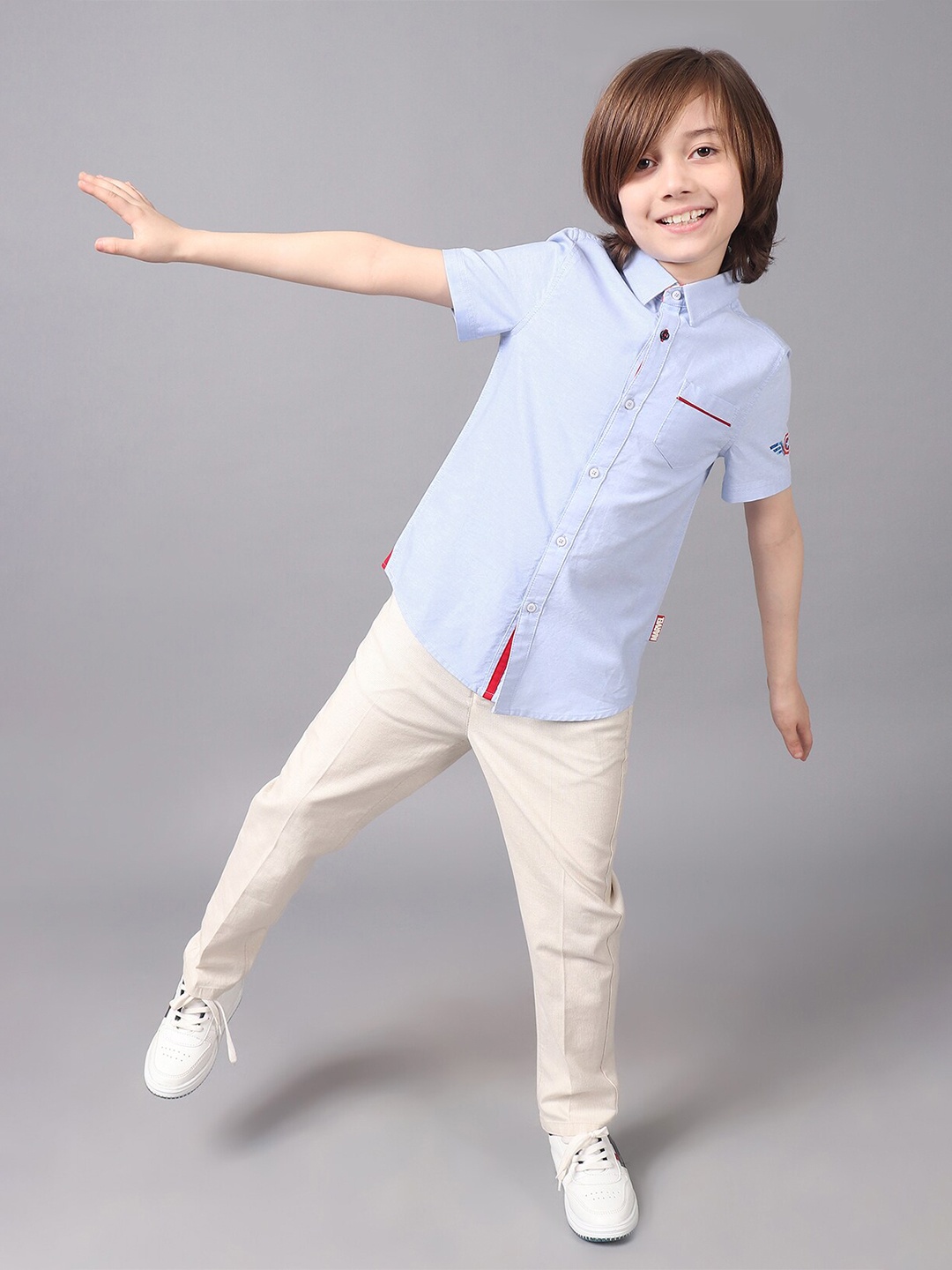 

One Friday Boys Short Sleeve Pure Cotton Shirt, Blue