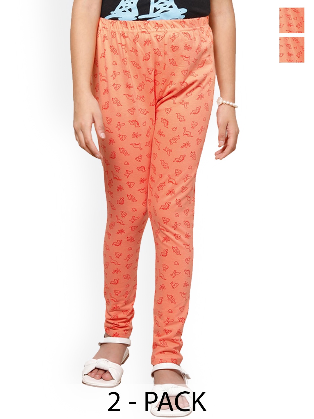 

BAESD Girls Pack Of 2 Printed Ankle-Length Leggings, Orange