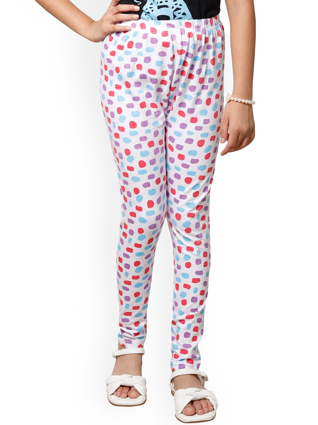 

BAESD Girls Printed Churidar-Length Leggings, White