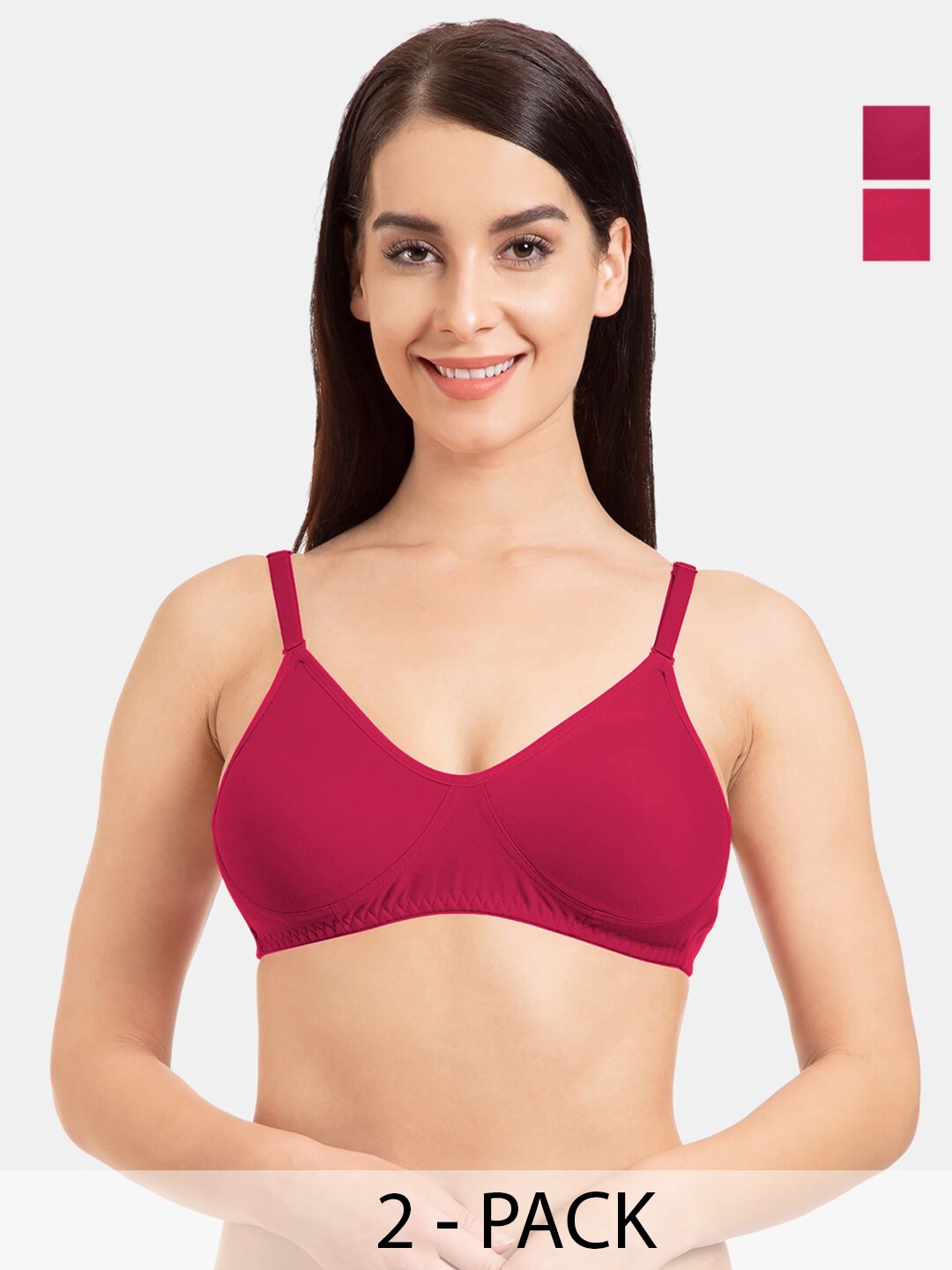 

Tweens Pack Of 2 Full Coverage Non Padded Seamless Cotton T-shirt Bra With All Day Comfort, Burgundy