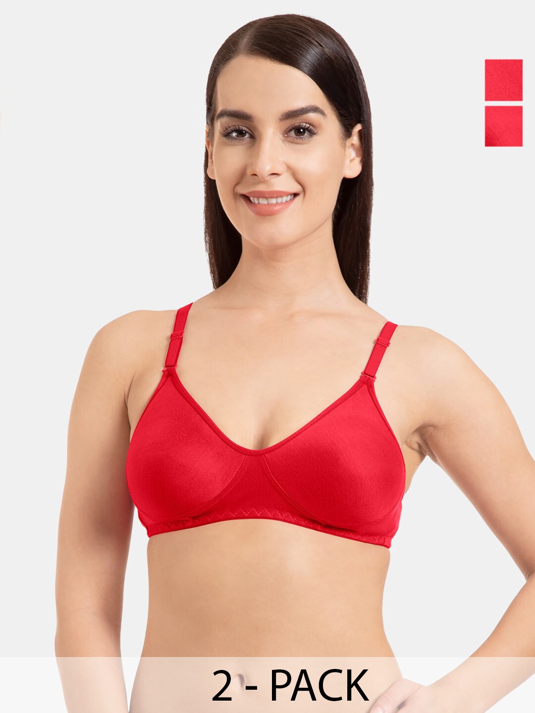 

Tweens Pack Of 2 Full Coverage Non Padded Seamless Cotton T-shirt Bra With All Day Comfort, Red