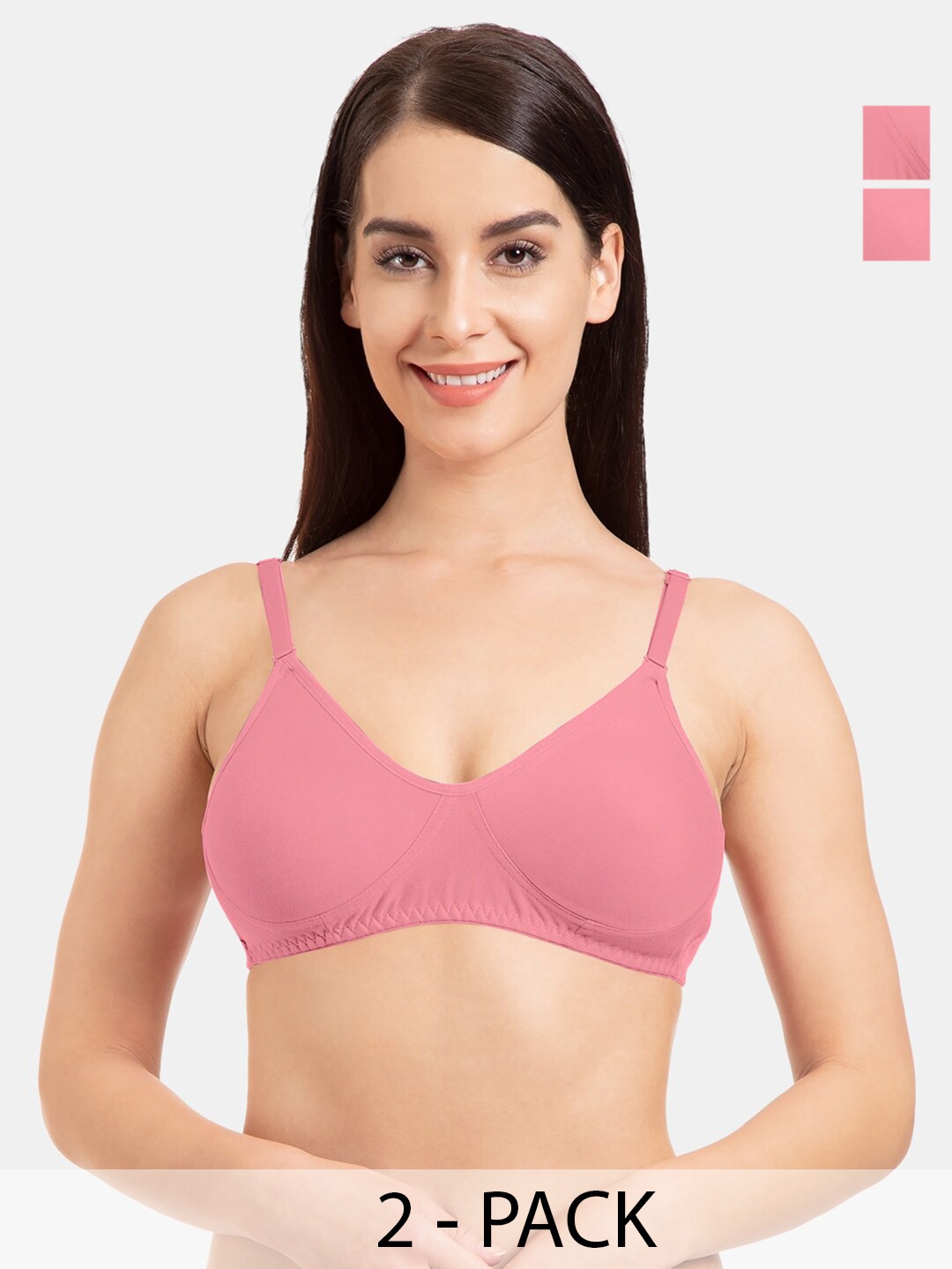 

Tweens Pack Of 2 Full Coverage Non Padded Seamless Cotton T-shirt Bra With All Day Comfort, Pink