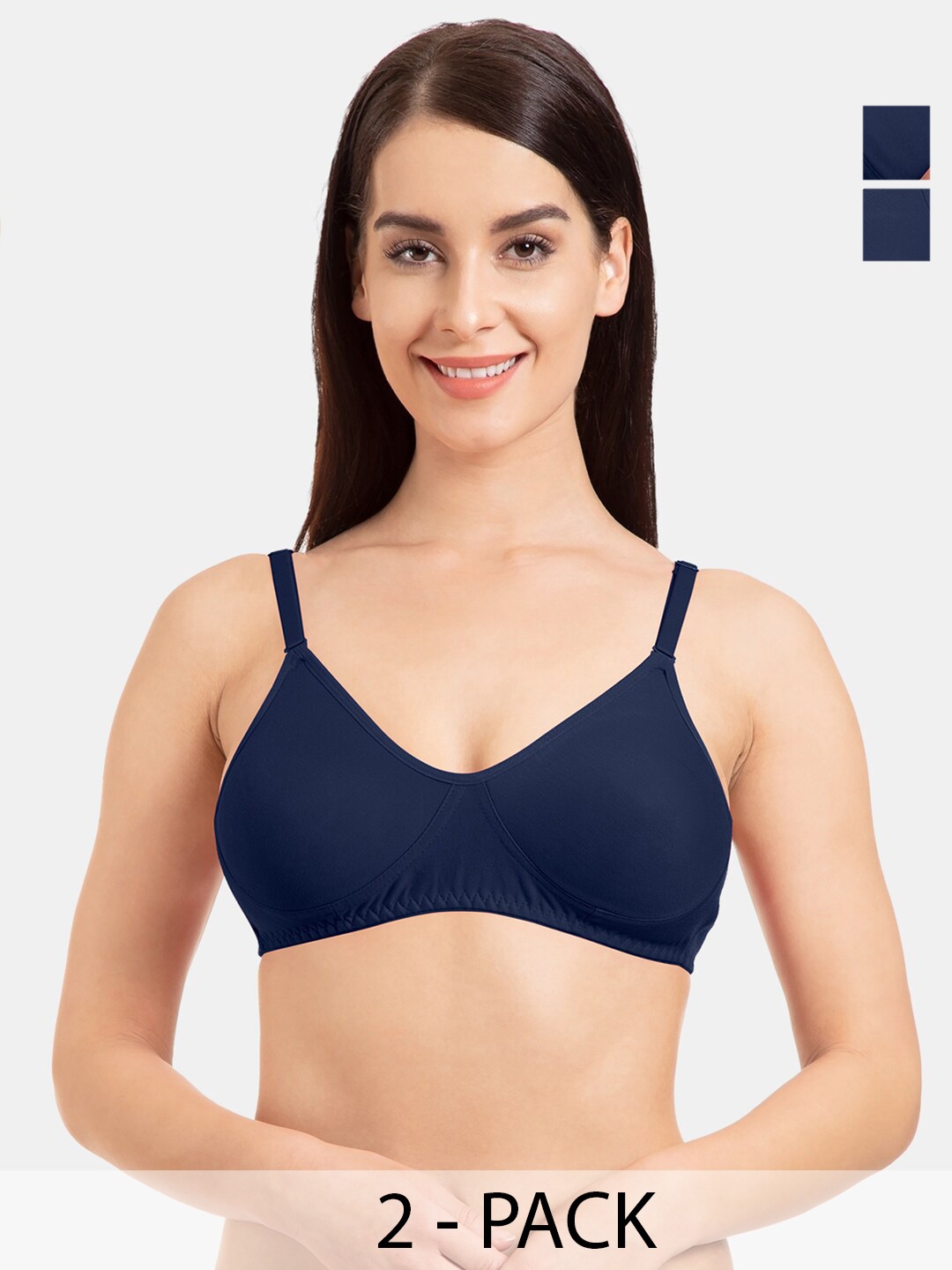 

Tweens Pack Of 2 Full Coverage Non Padded Seamless Cotton T-shirt Bra With All Day Comfort, Blue