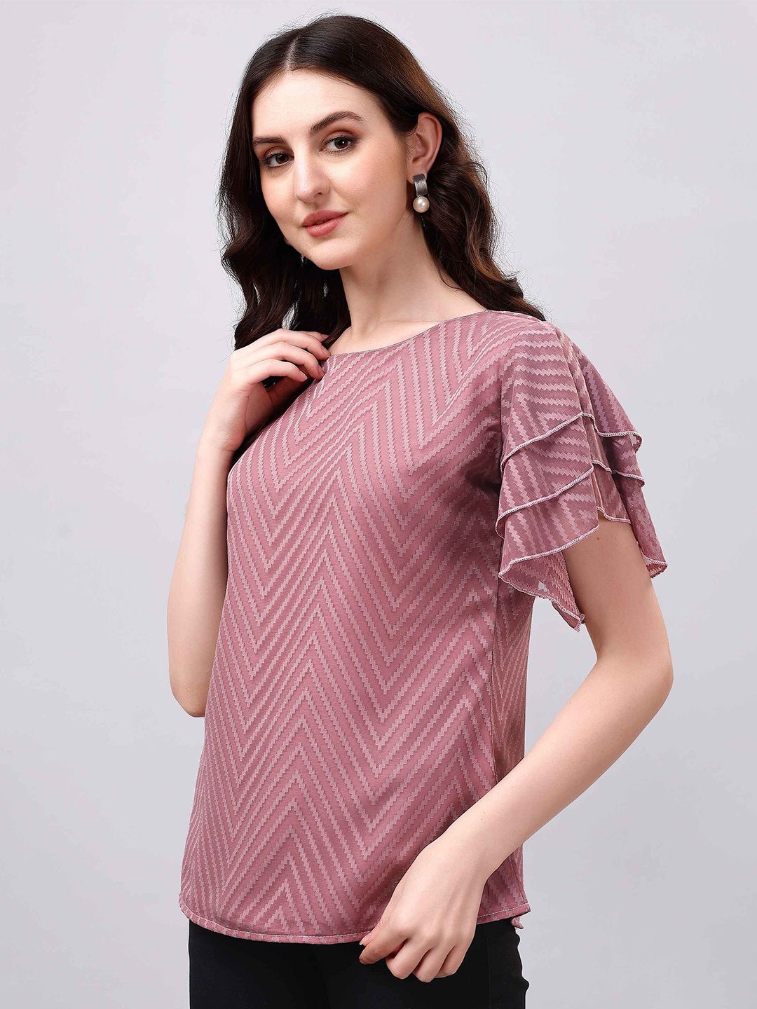 

DL Fashion Striped Flutter Sleeve Georgette Top, Metallic