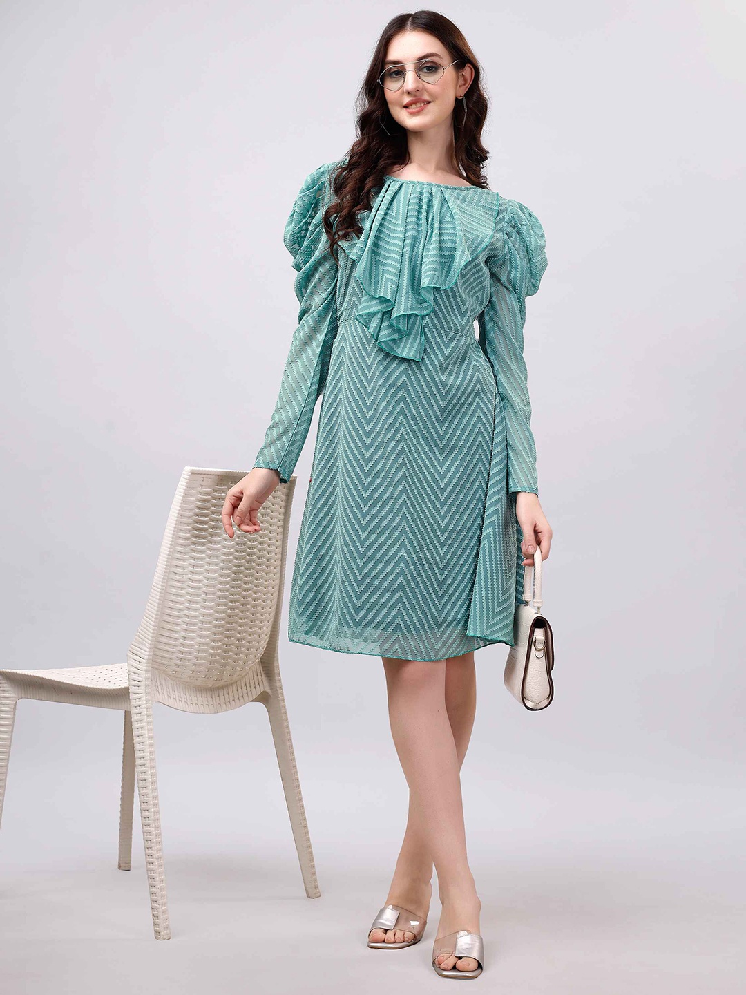 

DL Fashion Print Georgette A-Line Dress, Sea green
