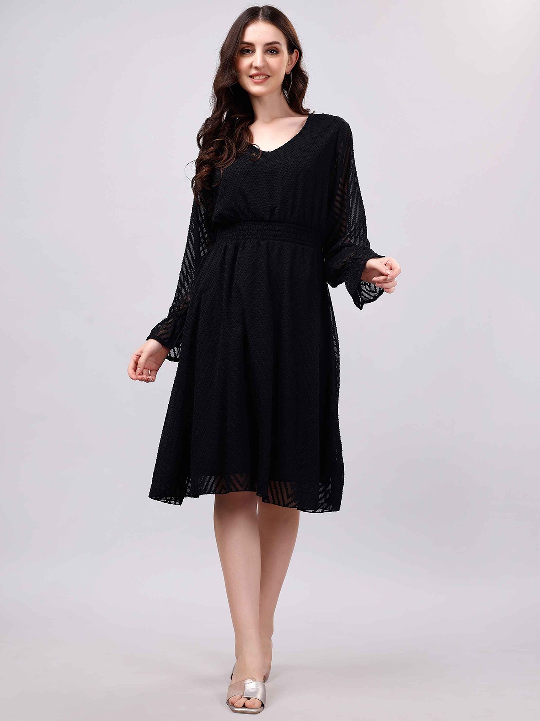 

DL Fashion Georgette Fit & Flare Dress, Black