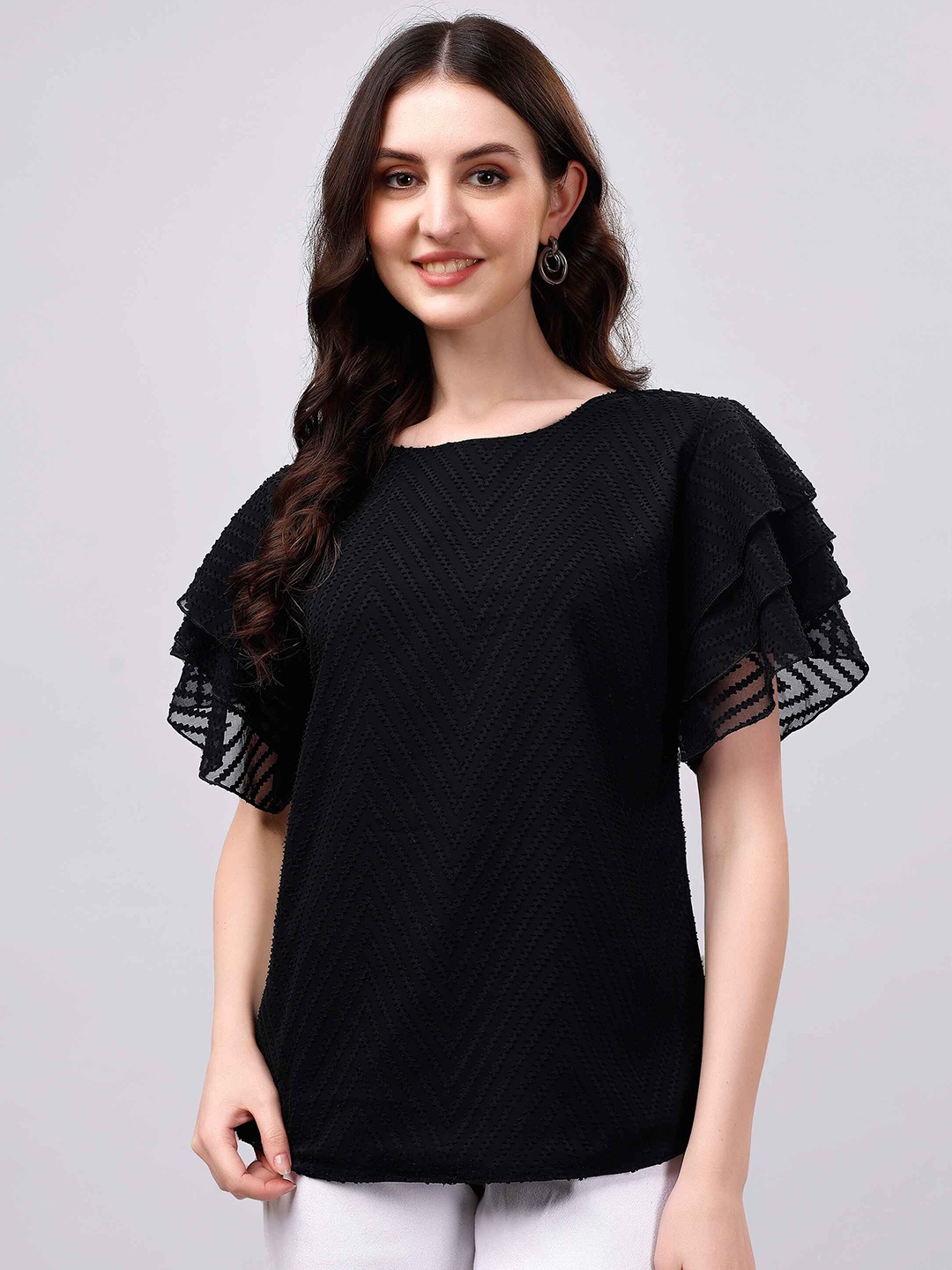 

DL Fashion Flutter Sleeve Georgette Top, Black