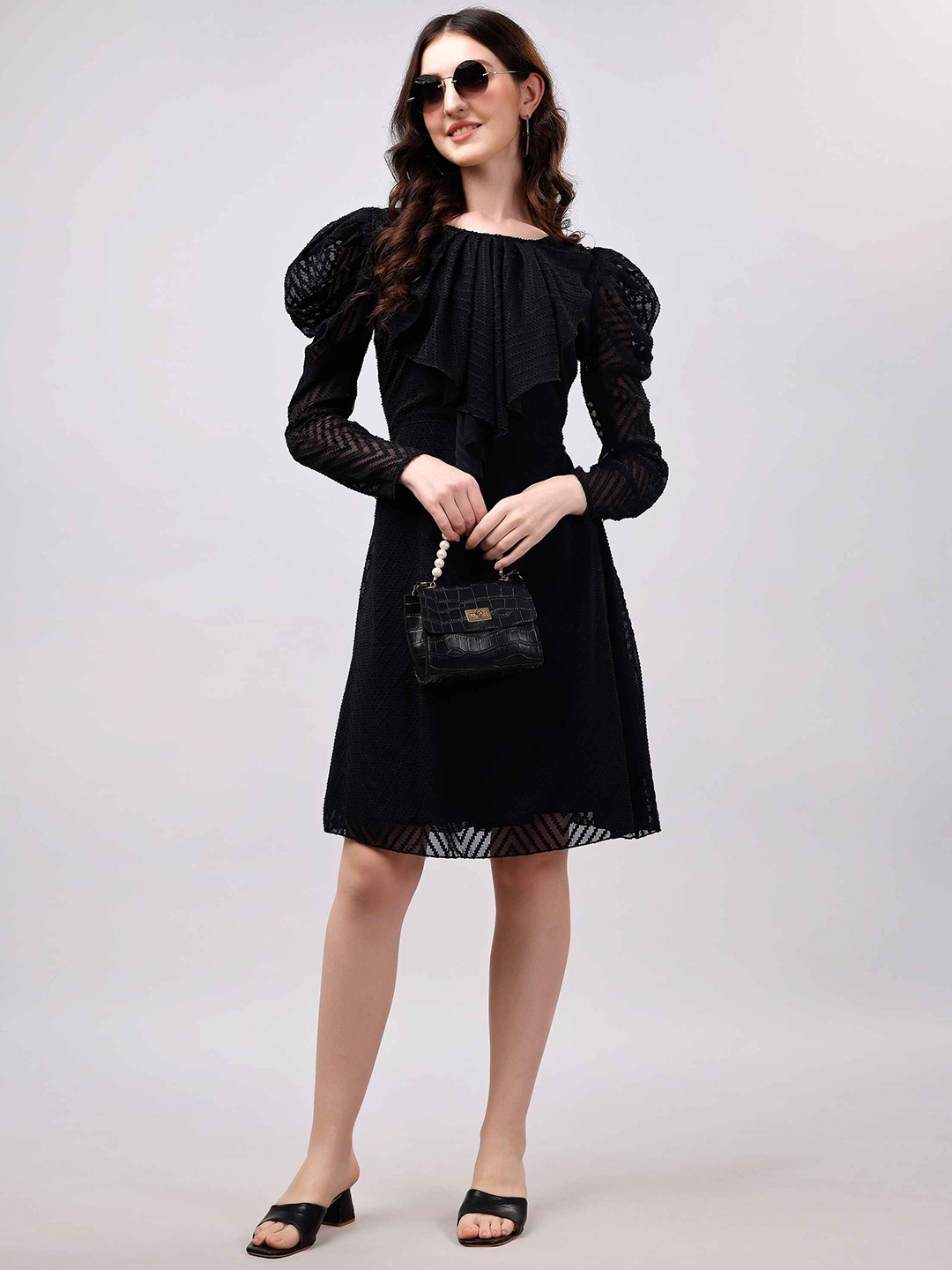

DL Fashion Georgette A-Line Dress, Black