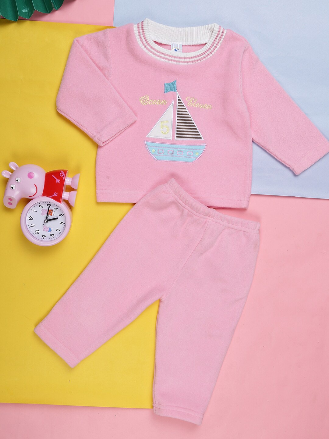 

V-Mart Infant Kids Graphic Printed Pure Cotton T-shirt with Trousers, Coral