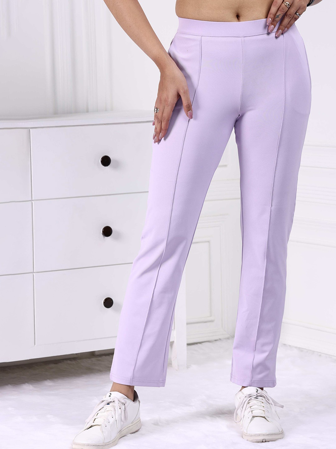 

Mlada Women Original Straight Fit Low-Rise Lint Free Trousers, Lavender