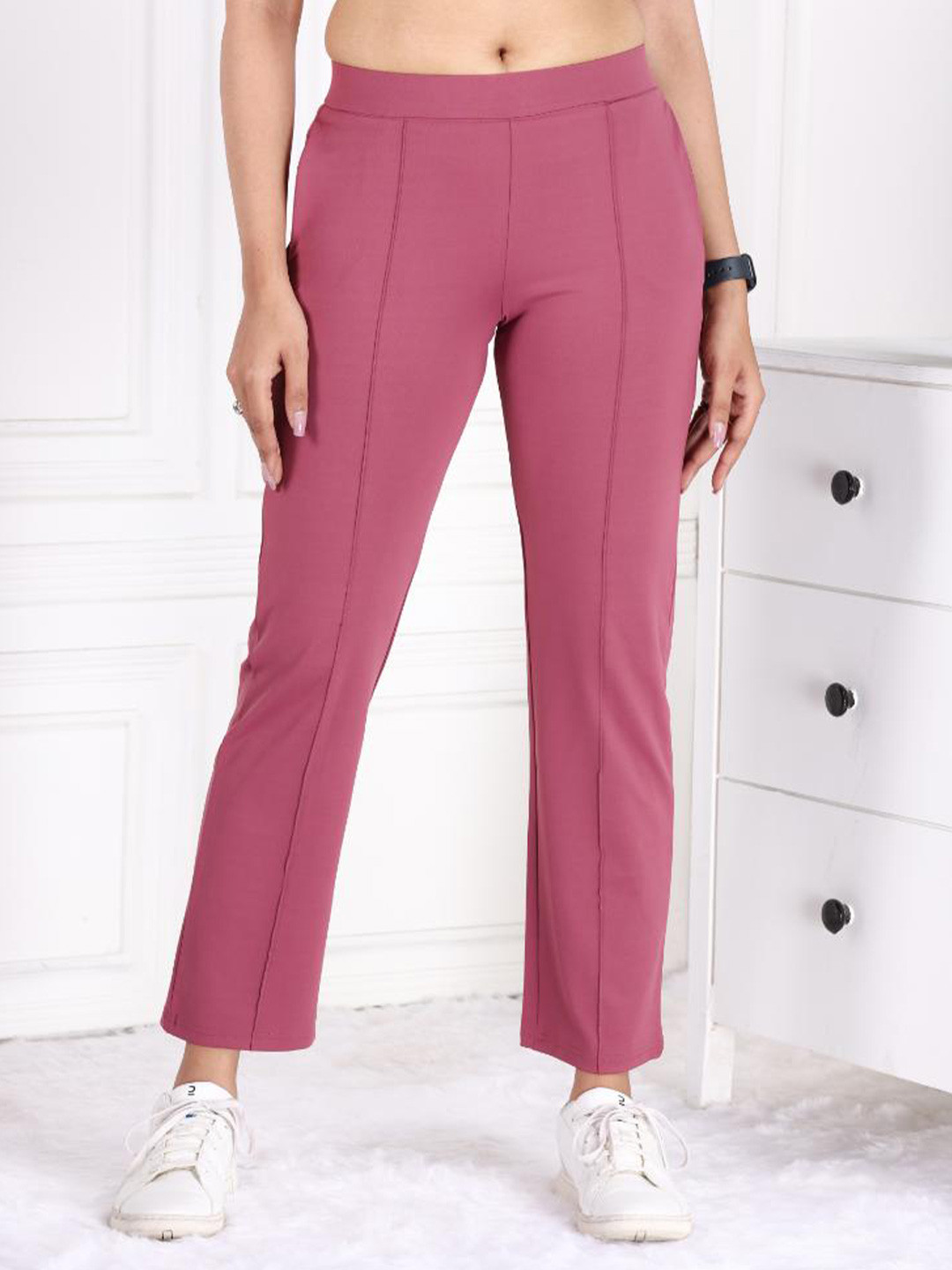 

Mlada Women Original Straight Fit Low-Rise Lint Free Trousers, Rose