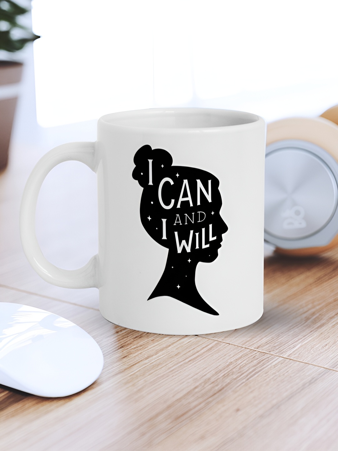 

eCraftIndia White & Black Printed Ceramic Glossy Mug 310 ml
