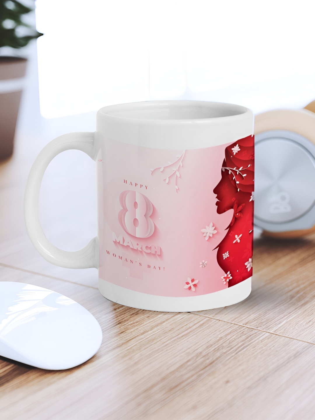 

eCraftIndia Red & White Printed Ceramic Mug 310 ml