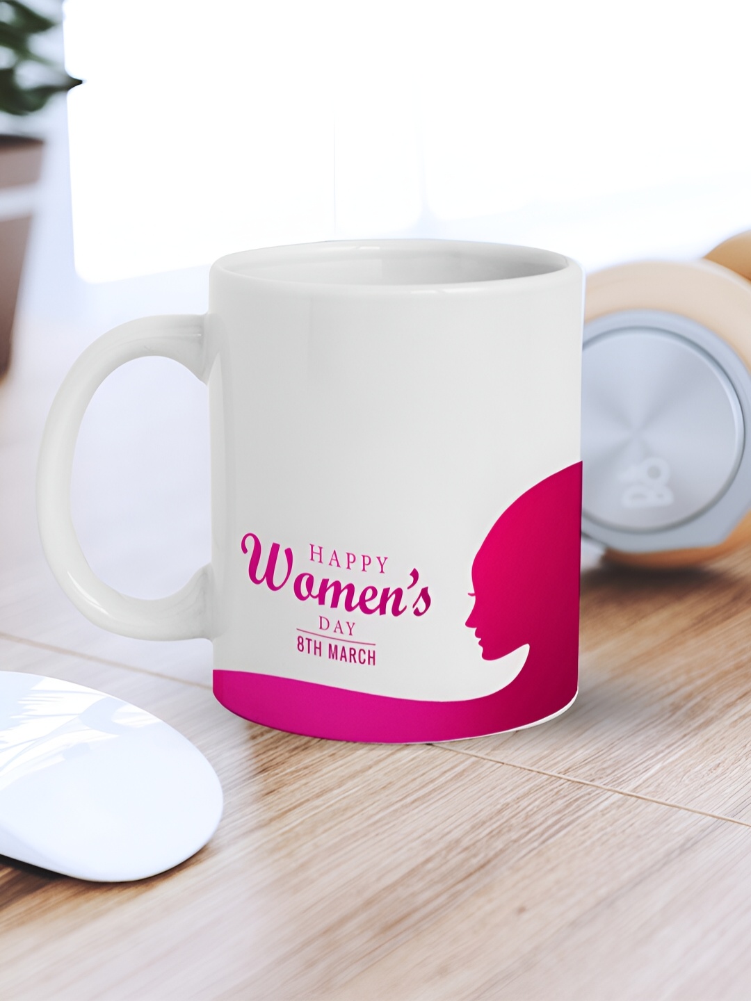 

eCraftIndia White & Pink Printed Ceramic Mug 310 ml