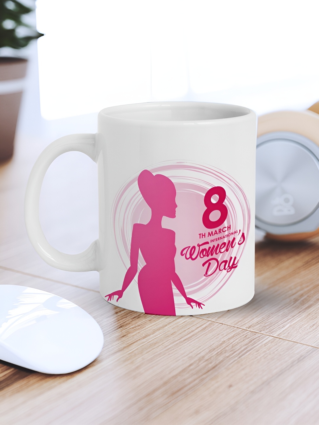 

eCraftIndia White & Pink Printed Ceramic Glossy Mug 310 ml