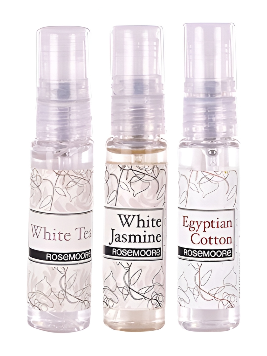 

ROSEMOORe 3 Pcs White Tea White Jasmine Egyptian Cotton Fragrance Car Spray, Transparent