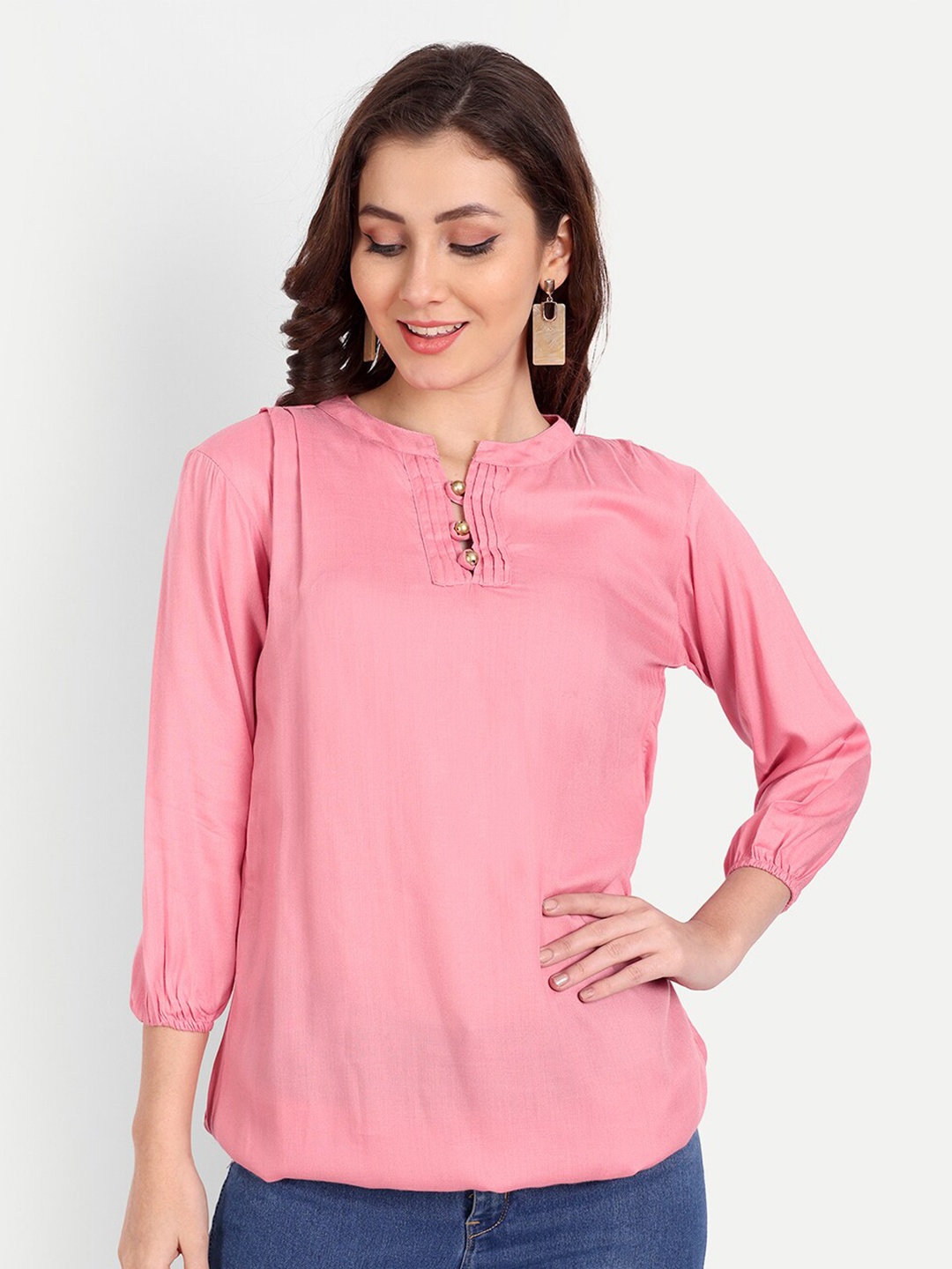 PARTHVI Long Sleeves Flared Embroidered Kurti, Pink