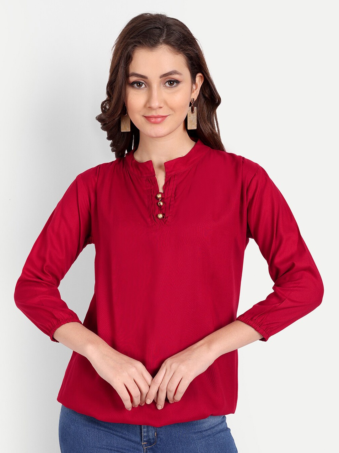 

PARTHVI Long Sleeves Round Neck Kurti, Maroon