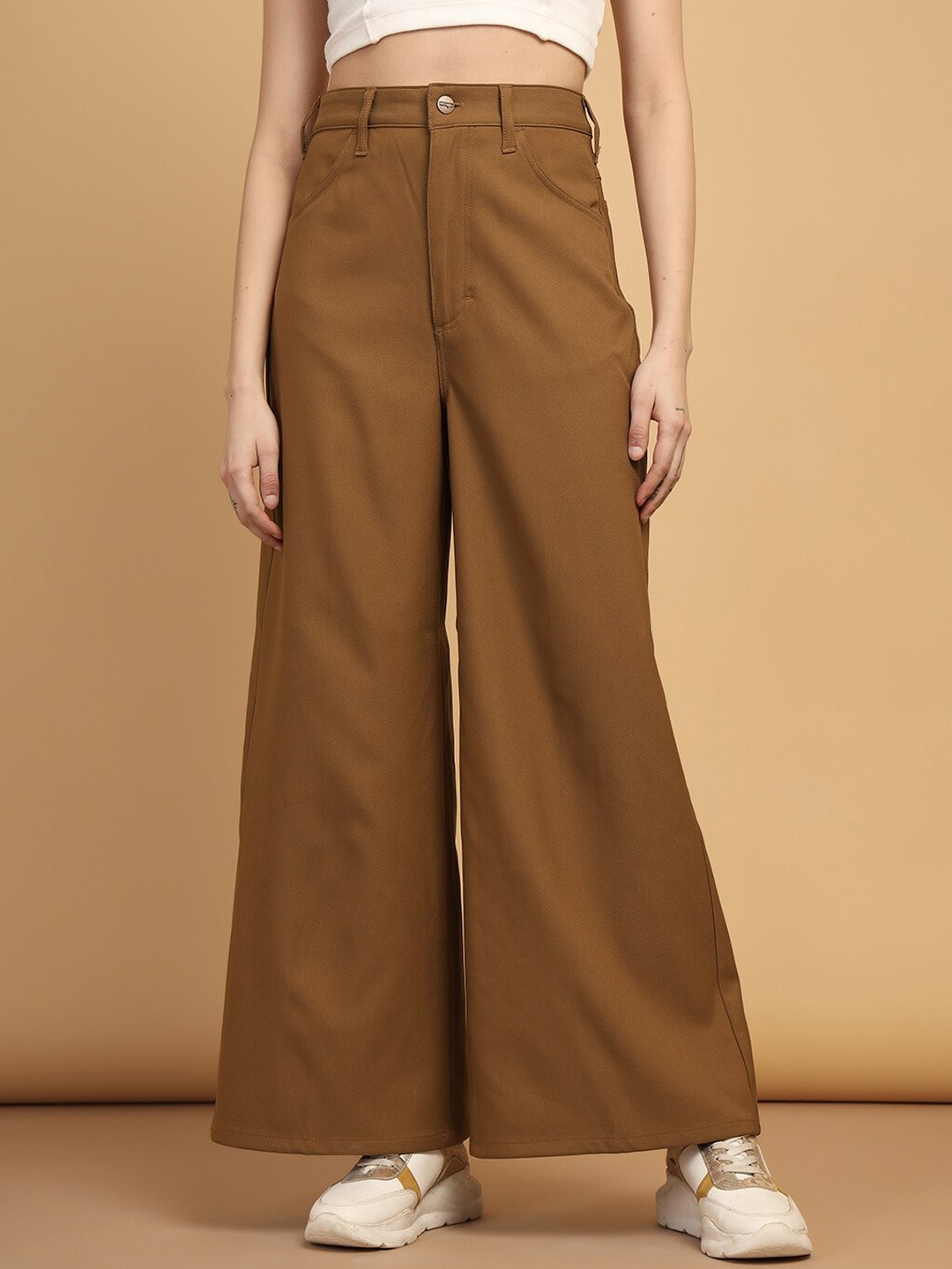 

Wrangler Women Flared High-Rise Wide Leg Trousers, Brown