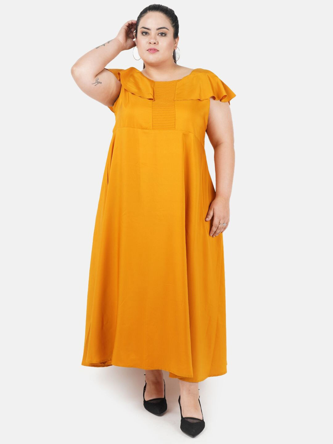 

Indietoga Women Plus Size Solid Fit & Flare Maxi Dress, Mustard