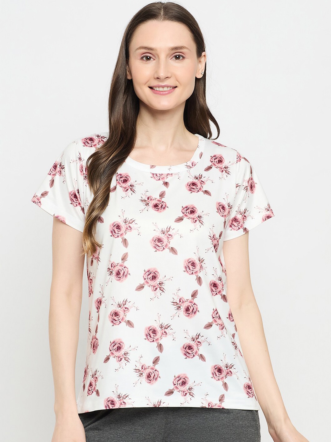 

Camey Women Floral Printed Pockets T-shirt, White