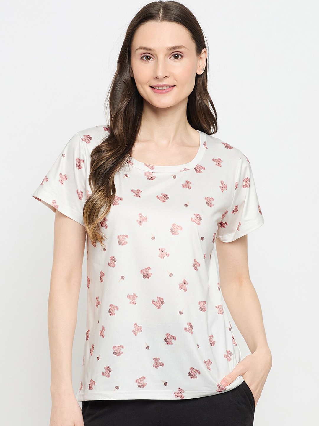 

Camey Women Printed Pockets T-shirt, Off white