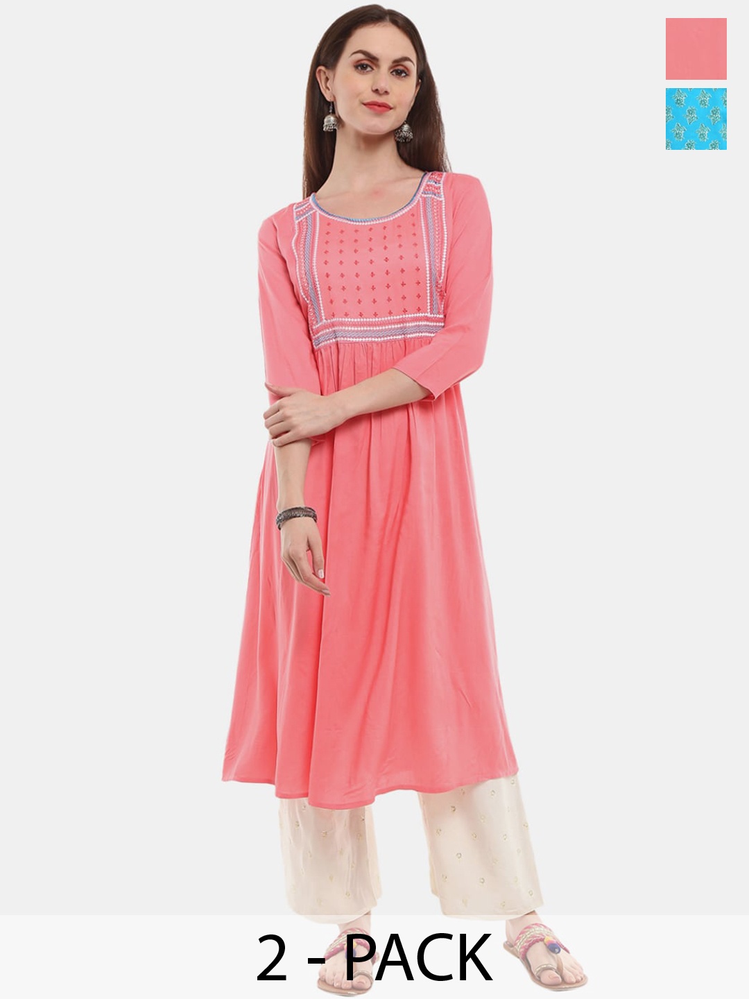 

V-Mart Women Thread Work Anarkali Kurta, Blue