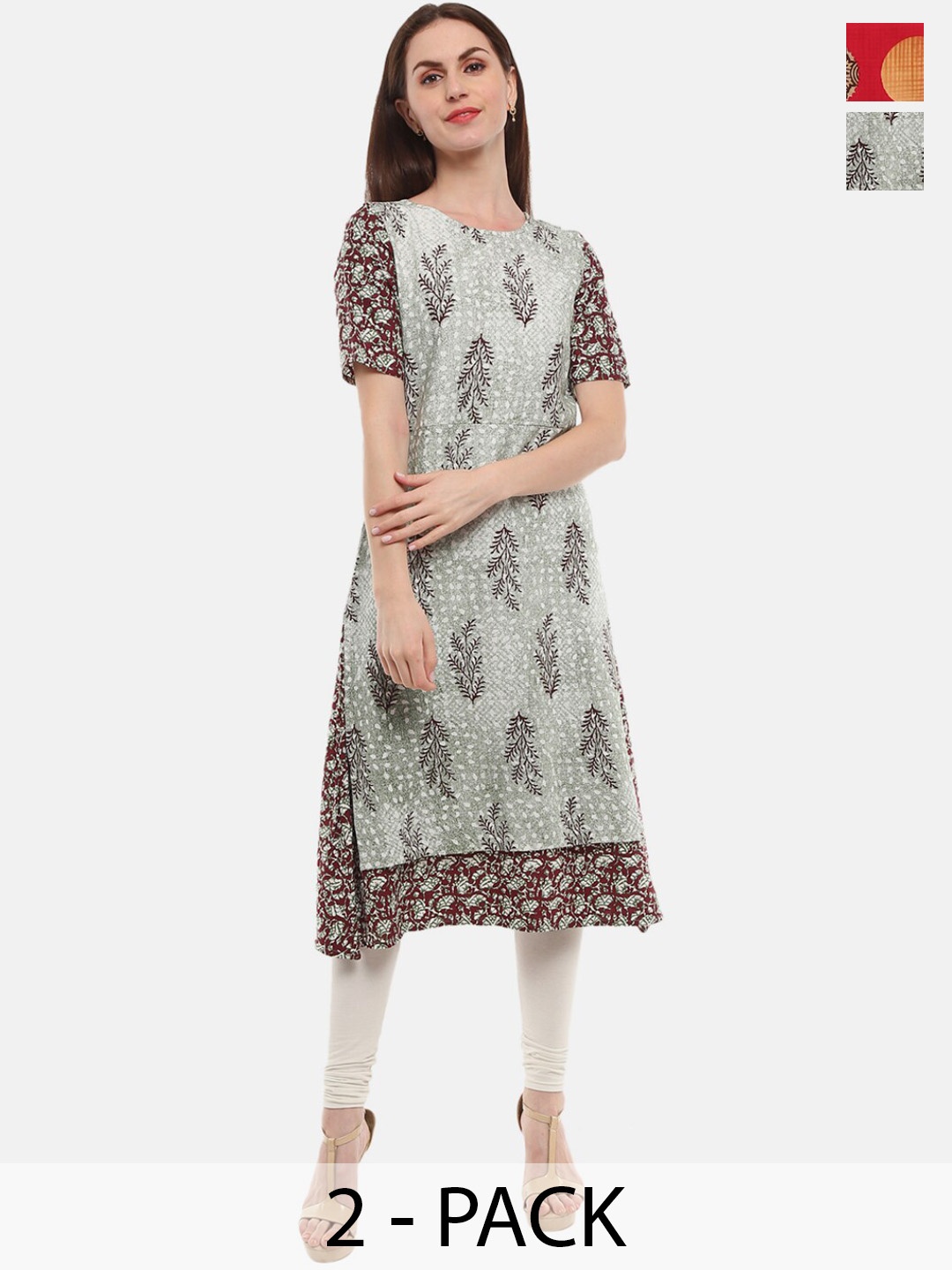 

V-Mart Women Ethnic Motifs Printed Thread Work Kurta, Green