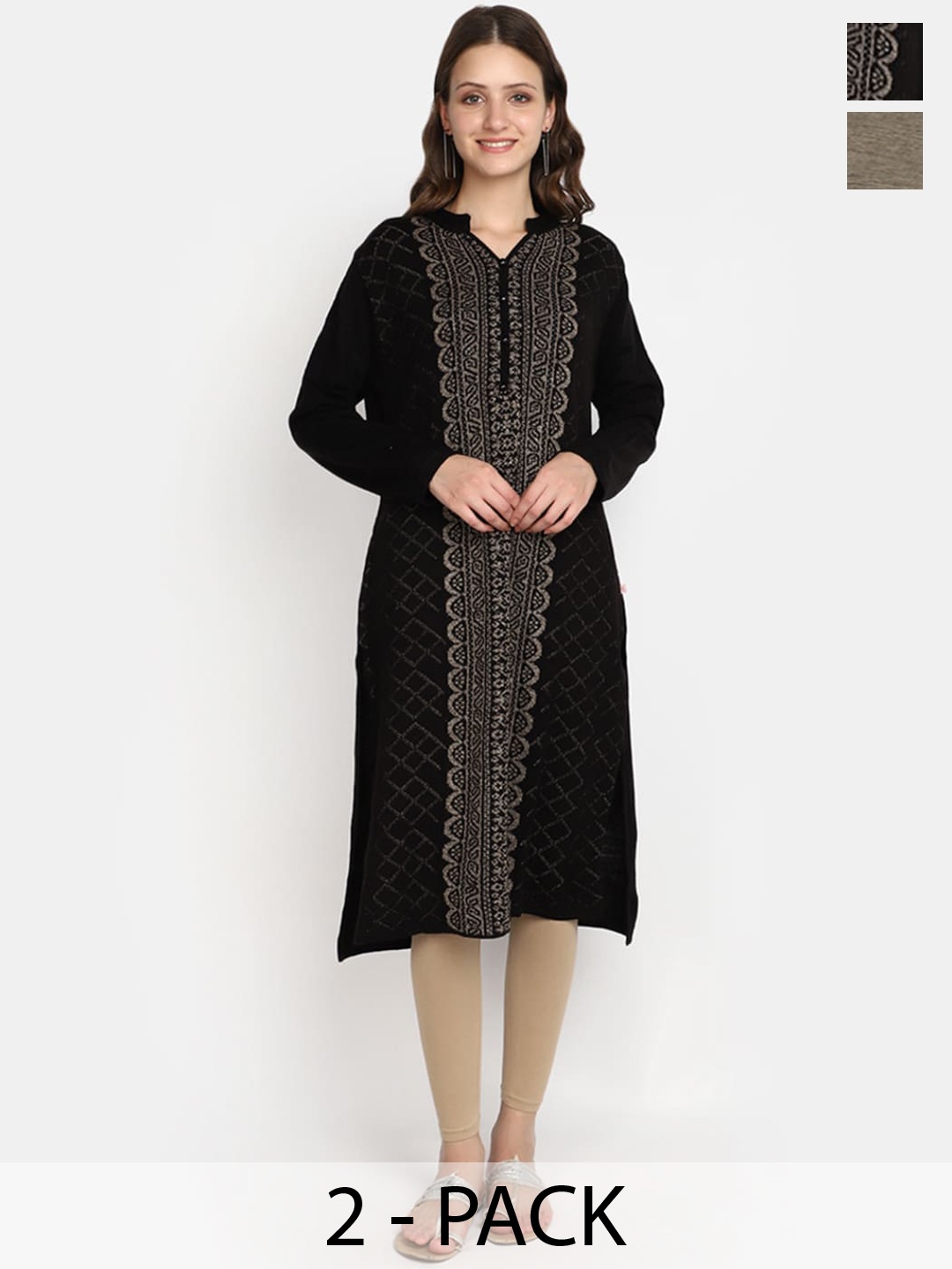 

V-Mart Women Geometric Gotta Patti Kurta, Black