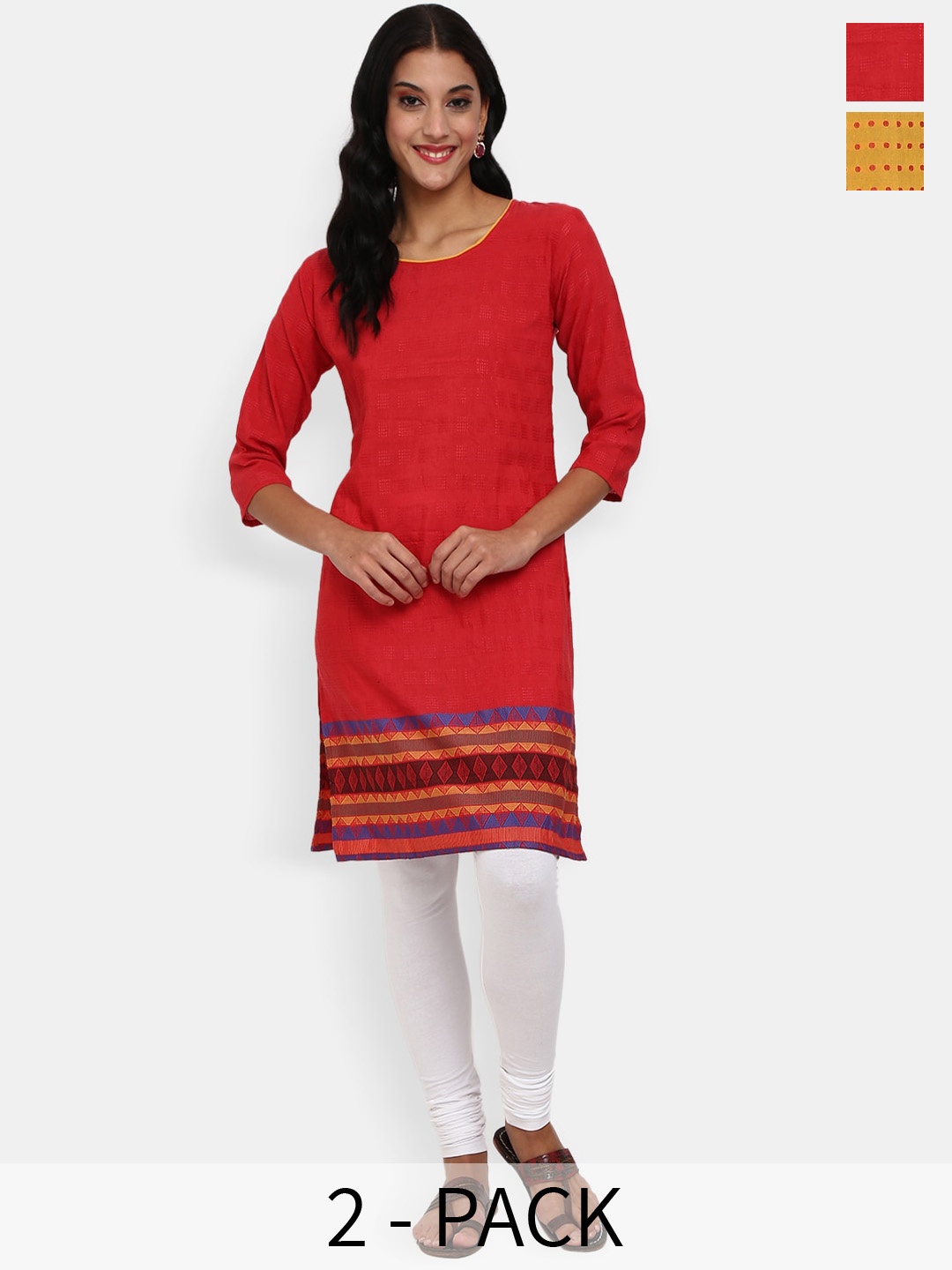 

V-Mart Women Thread Work Kurta, Yellow