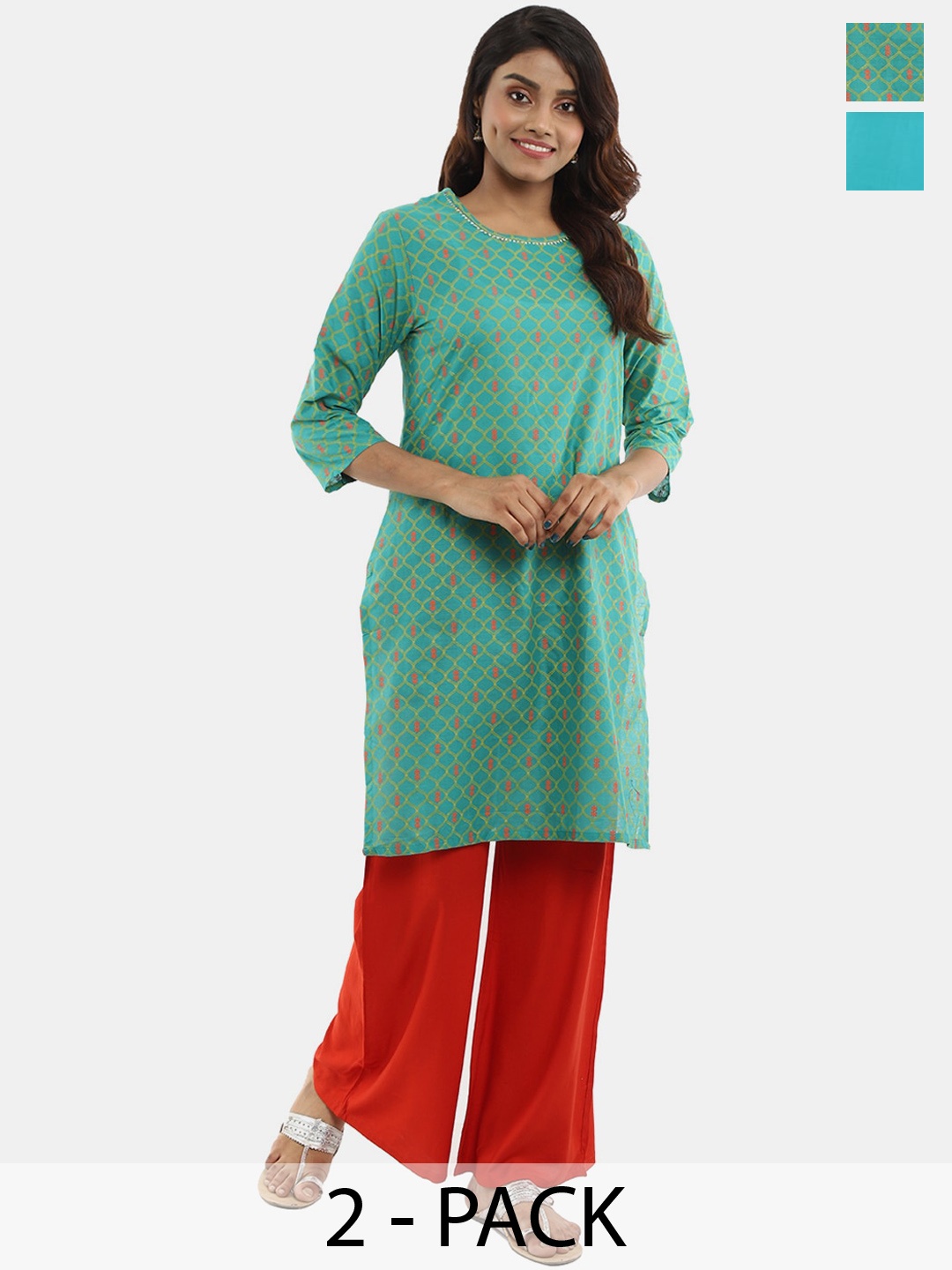 

V-Mart Women Ethnic Motifs Printed Mirror Work Kurta, Blue