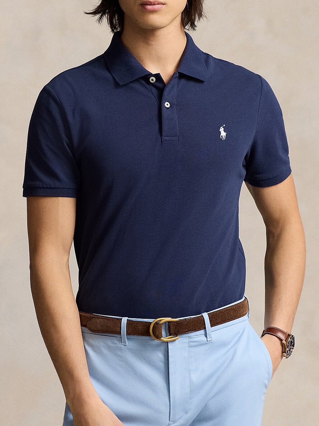 

Polo Ralph Lauren Tailored Fit Polo Collar Short Sleeves Cotton Tshirts, Navy blue