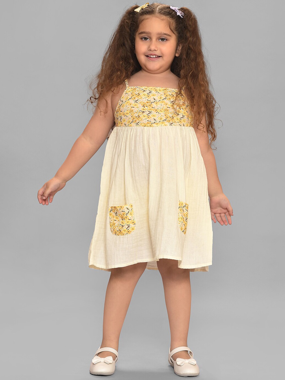 

MiArcus Girls Floral Printed Cotton Empire Dress, Cream