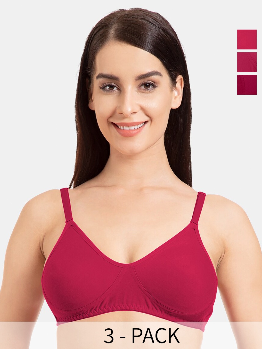 

Tweens Pack Of 3 Full Coverage Non Padded Seamless Cotton T-shirt Bra With All Day Comfort, Red