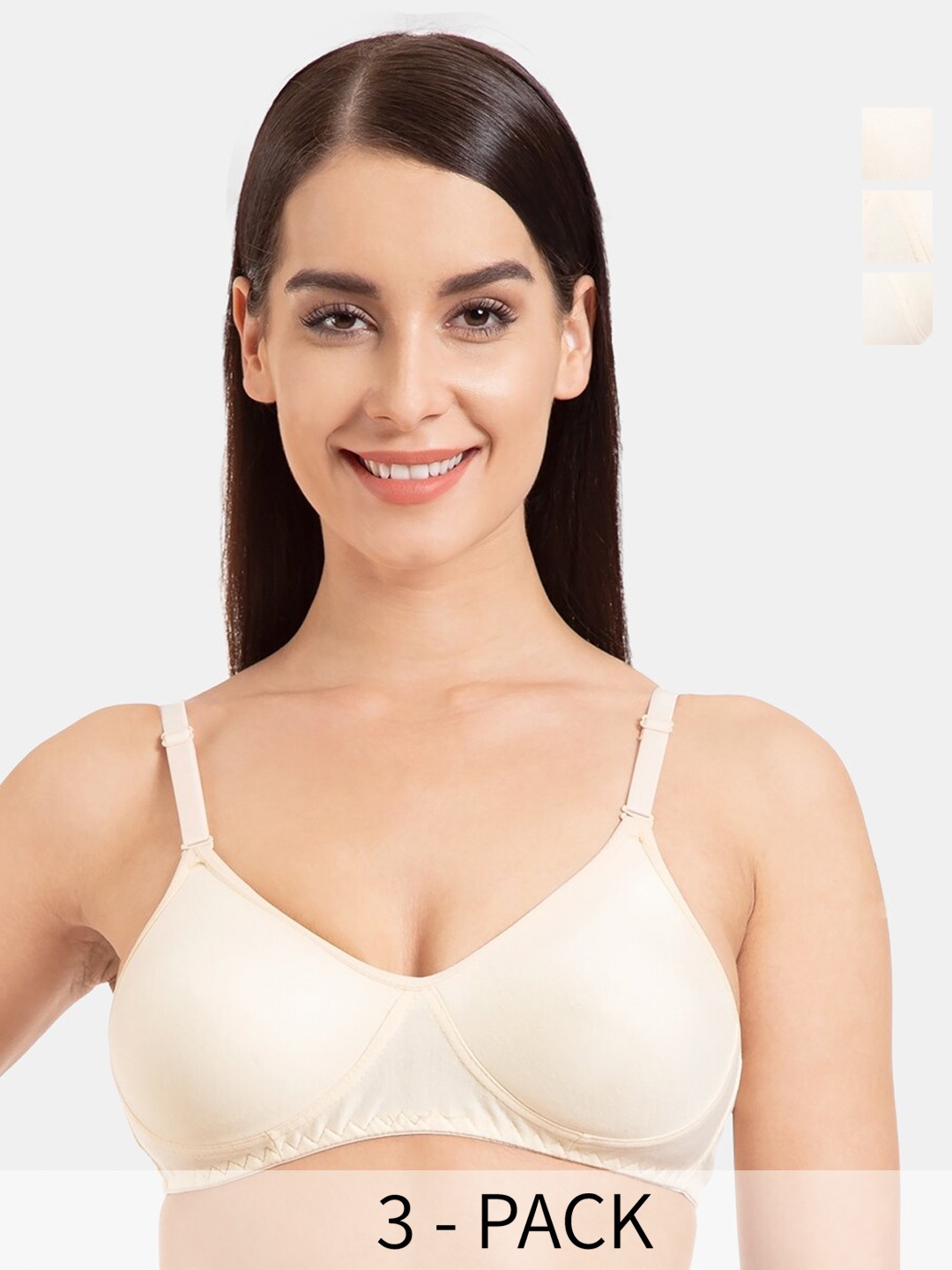 

Tweens Pack Of 3 Full Coverage Non Padded Seamless Cotton T-shirt Bra With All Day Comfort, Beige