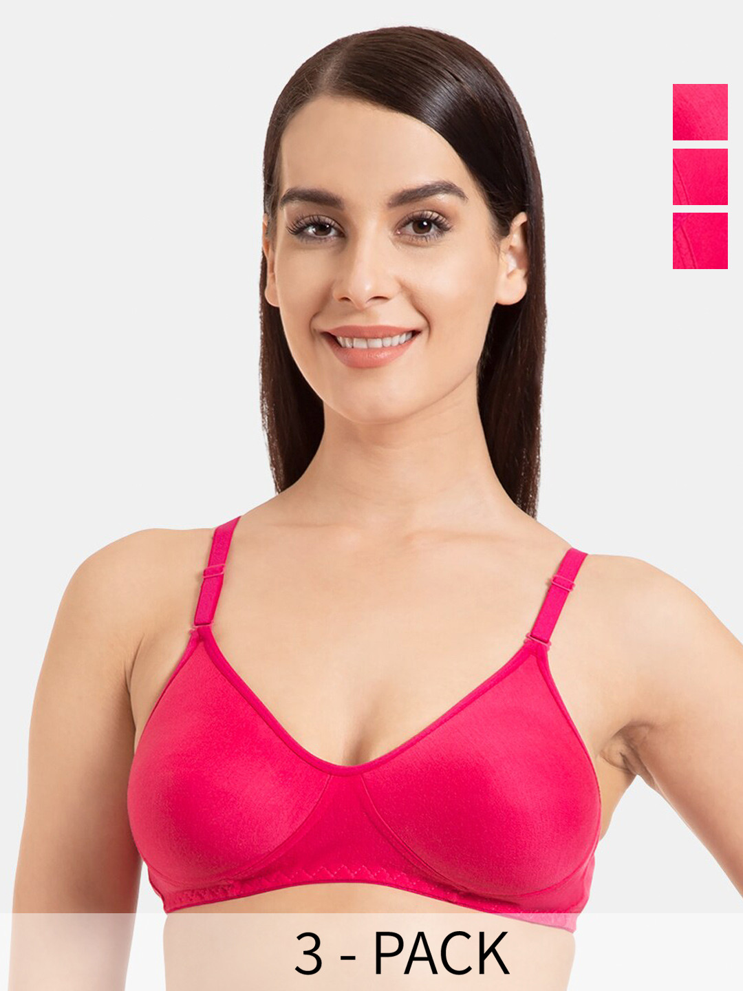 

Tweens Pack Of 3 Full Coverage Non Padded Seamless Cotton T-shirt Bra With All Day Comfort, Pink