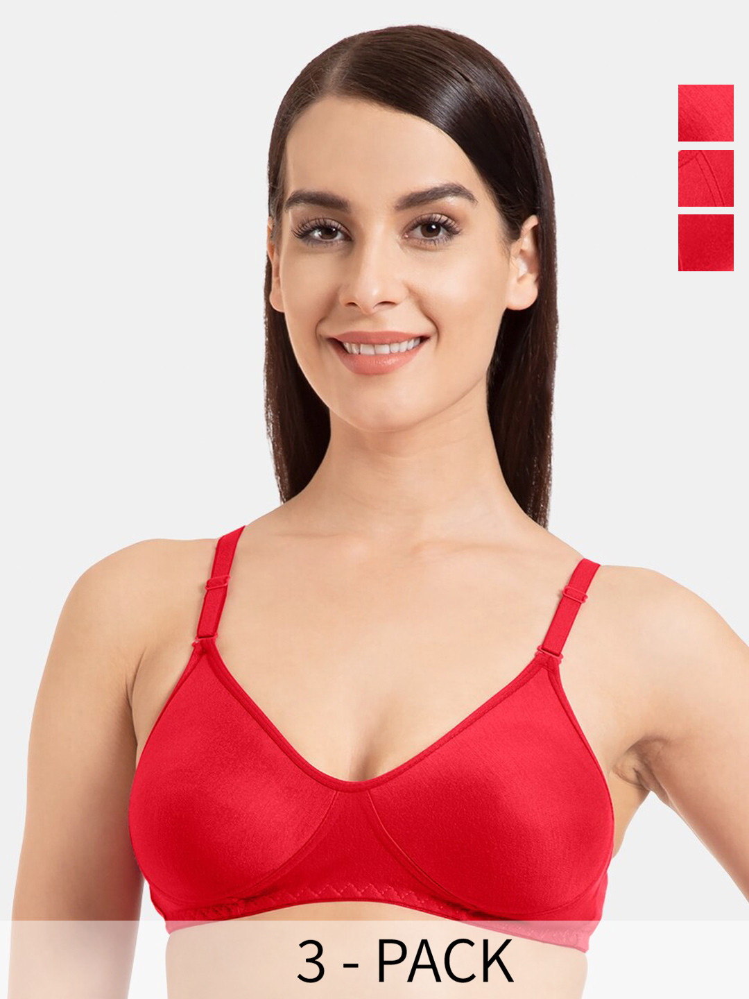 

Tweens Pack Of 3 Full Coverage Non Padded Seamless Cotton T-shirt Bra With All Day Comfort, Red