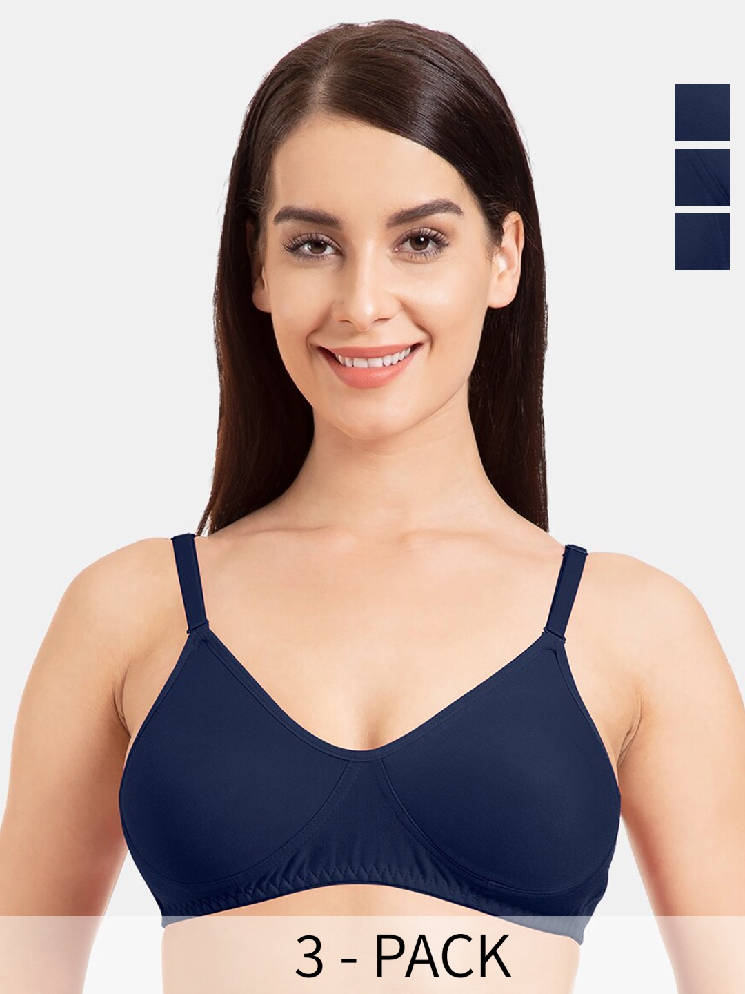 

Tweens Pack Of 3 Full Coverage Non Padded Seamless Cotton T-shirt Bra With All Day Comfort, Blue