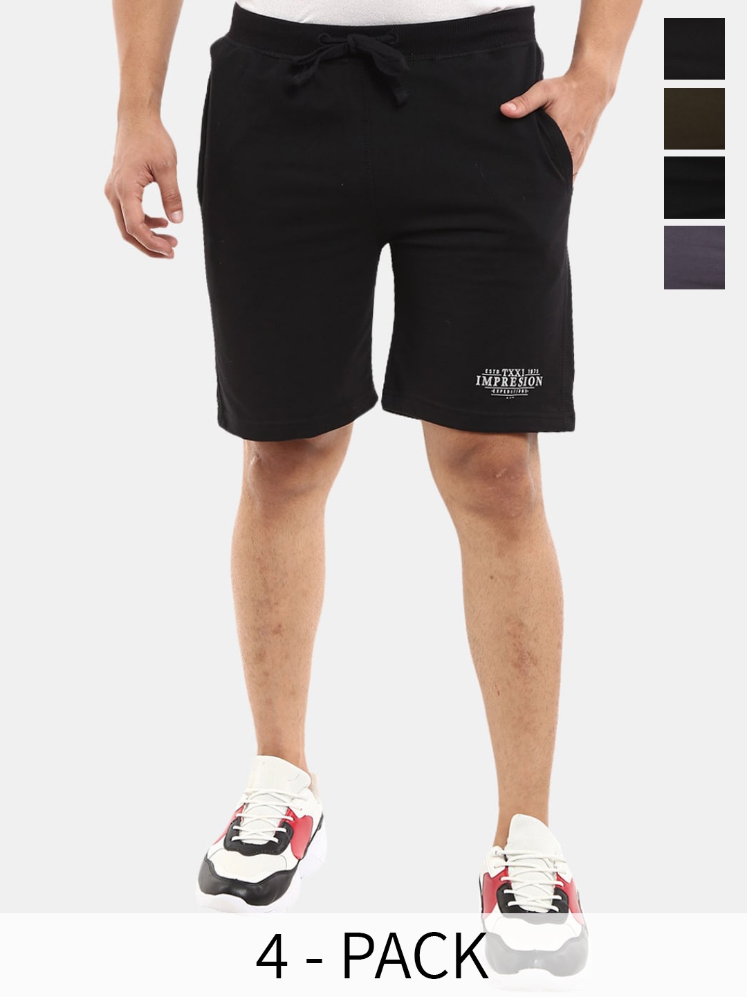 

V-Mart Men Pack of 4 Cotton Sports Shorts, Black
