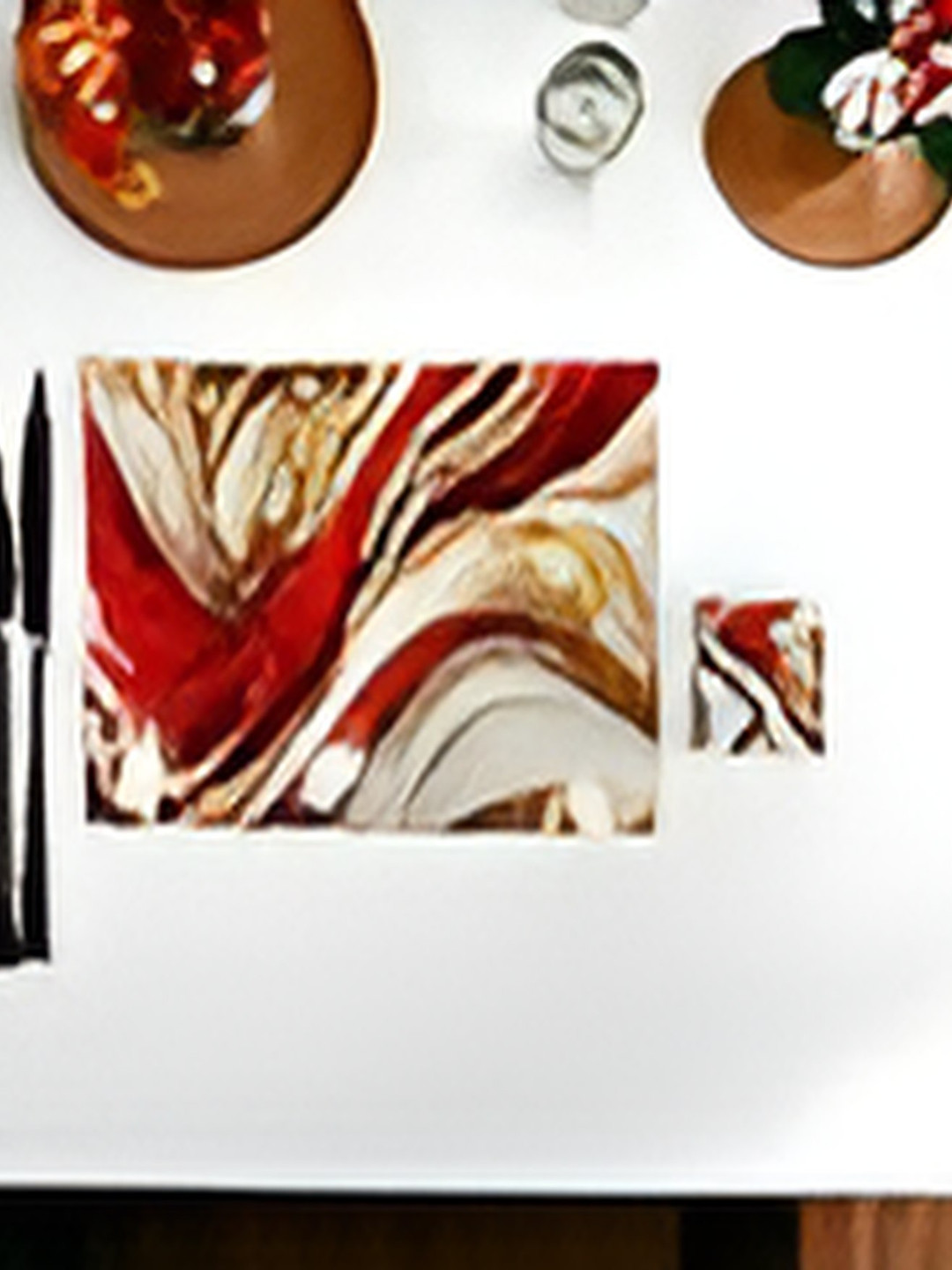 

CASA-NEST 6-pcs Red & Beige Printed Anti-Skid Rectangular Table Mat with 6-pcs Coasters