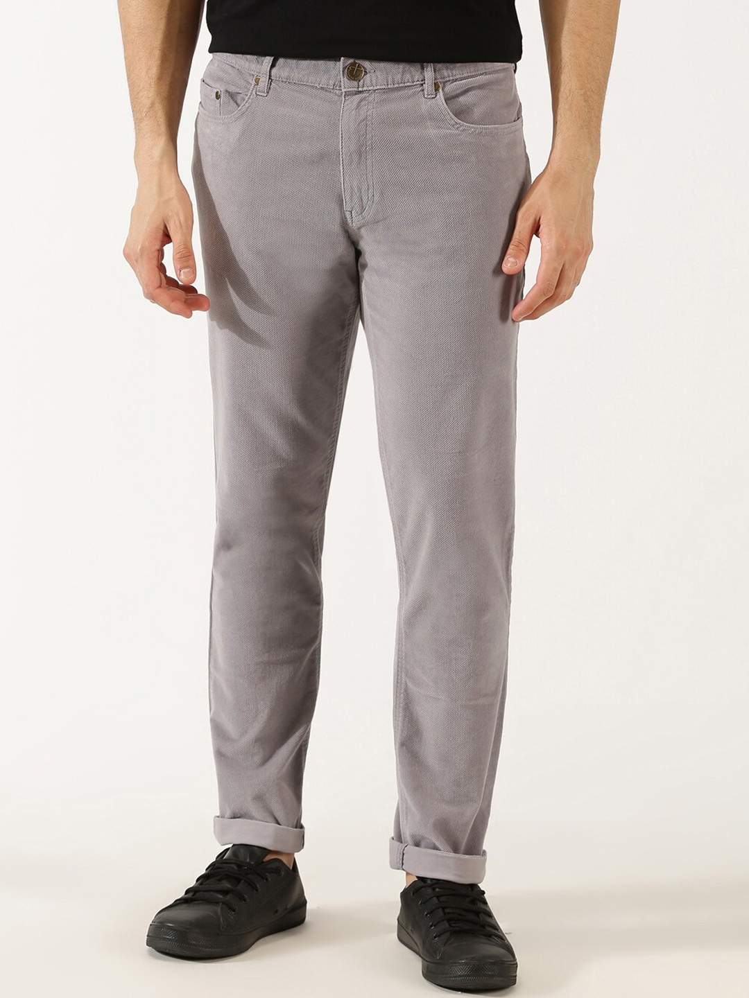 

Thomas Scott Men Regular Fit Corduroy Chinos Trousers, Grey