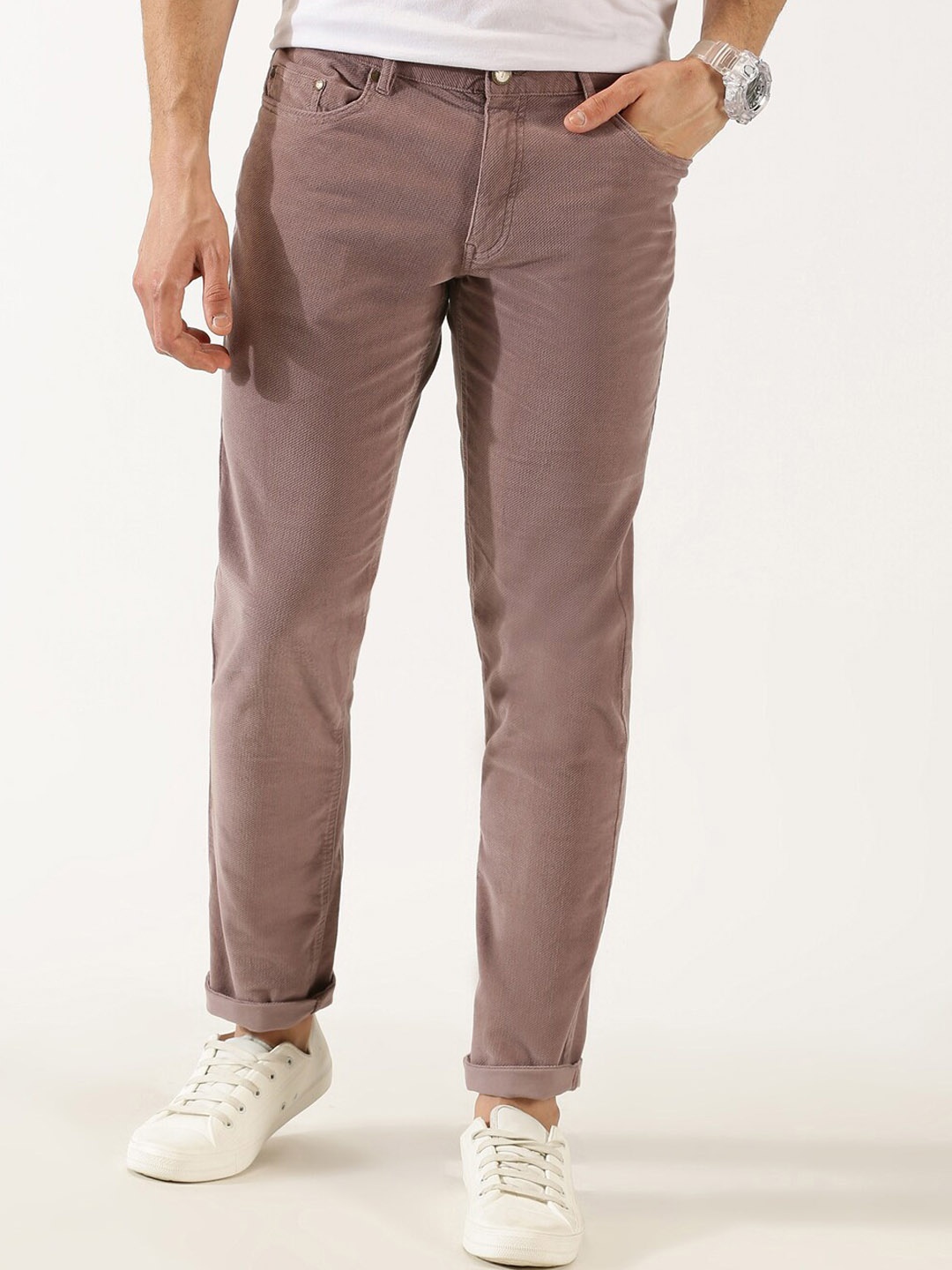 

Thomas Scott Men Regular Fit Corduroy Chinos Trousers, Mauve