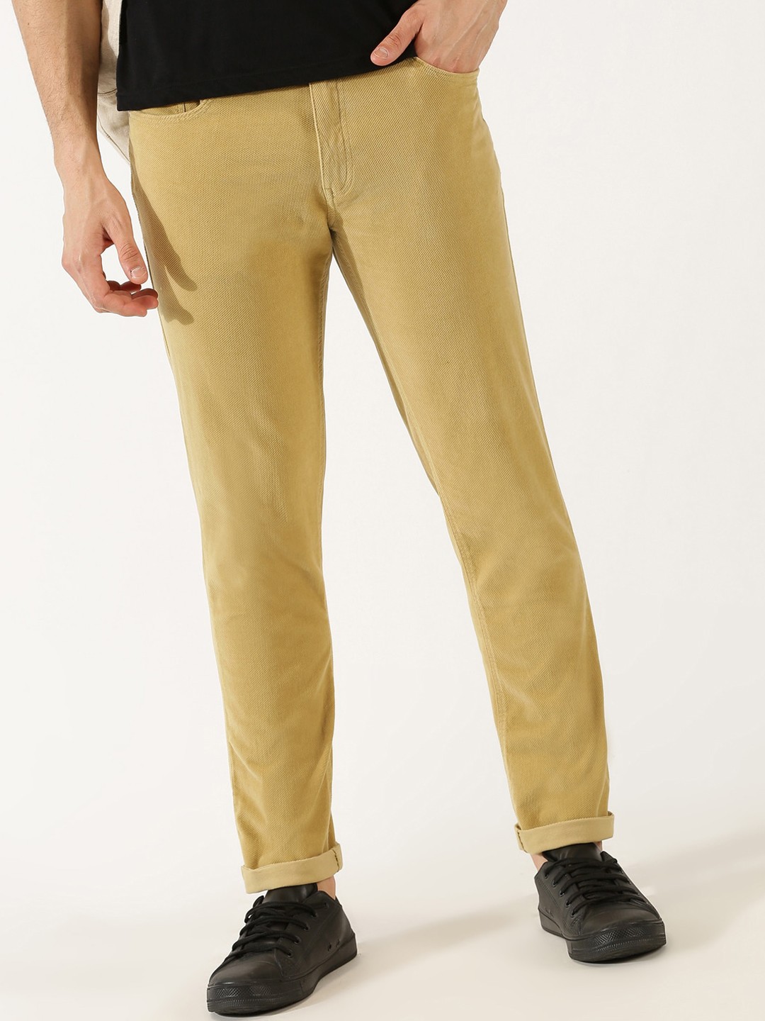 

Thomas Scott Men Slim Fit Corduroy Chinos Trousers, Beige