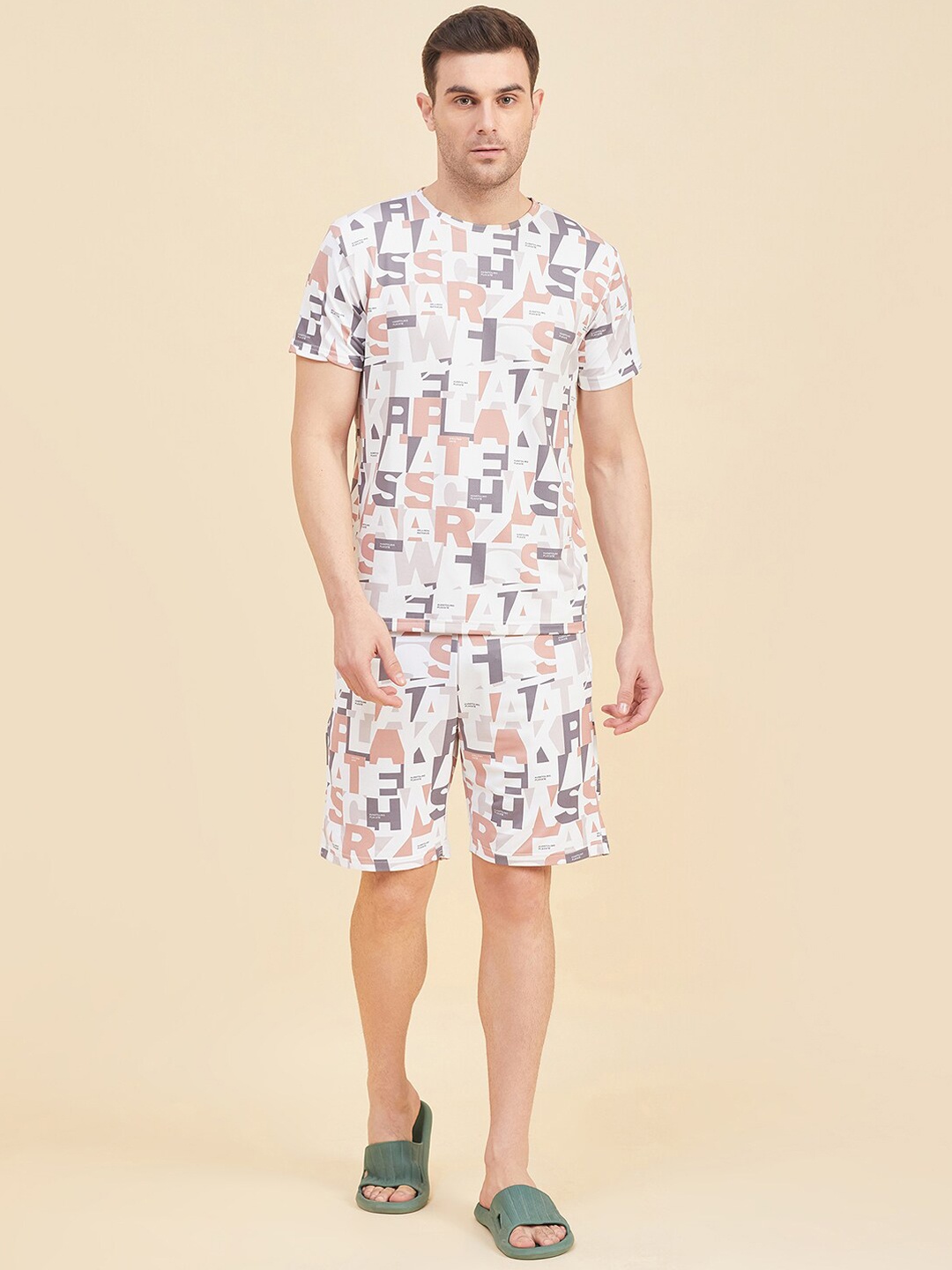 

Sweet Dreams Peach Coloured Typography Printed Night suit