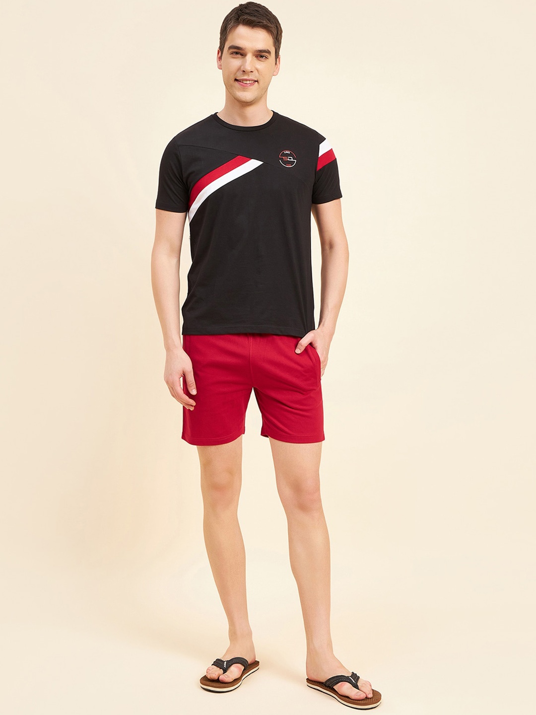 

Sweet Dreams Black Striped Pure Cotton T-shirt With Shorts