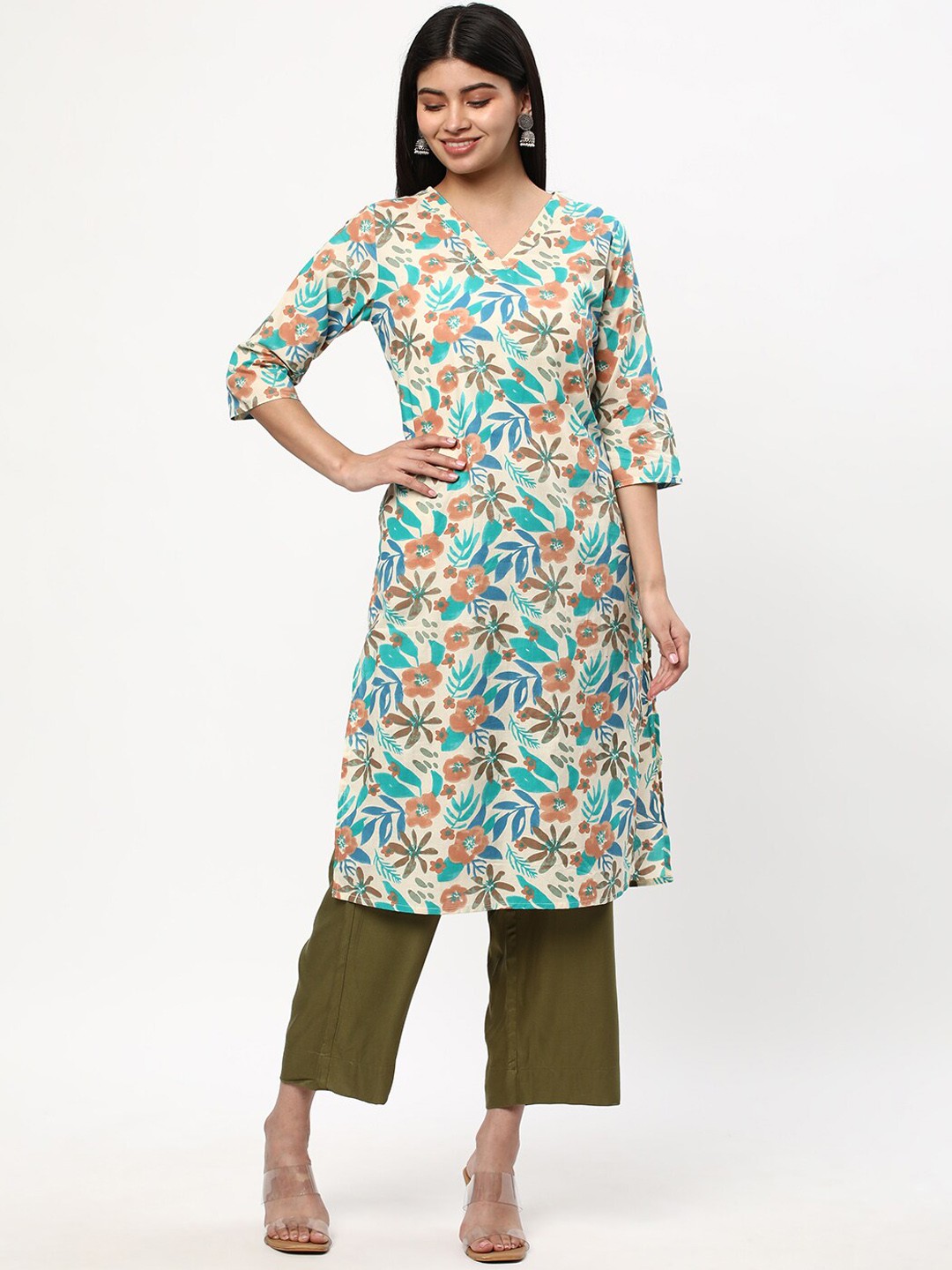 

R&B Women Printed Anarkali Kurta, Blue