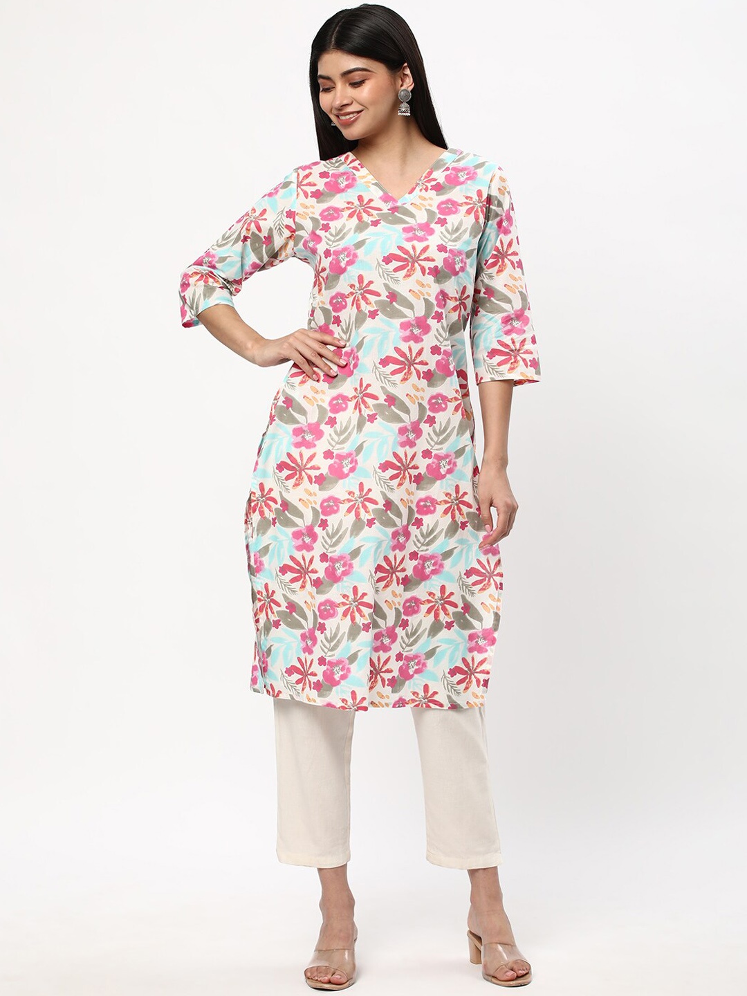 

R&B Women Floral Kurta, Grey