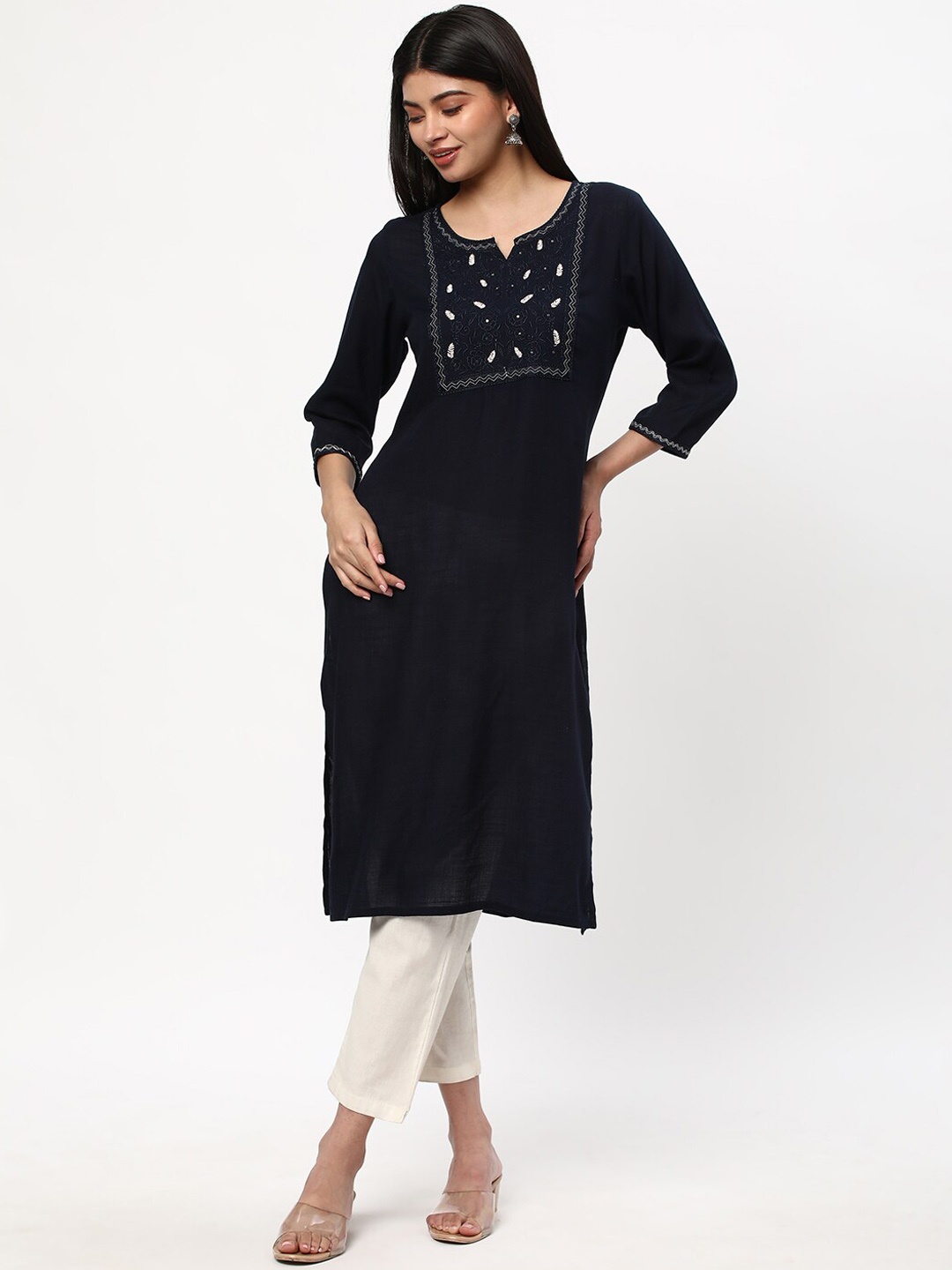 

R&B Women Embroidered Thread Work Kurta, Blue