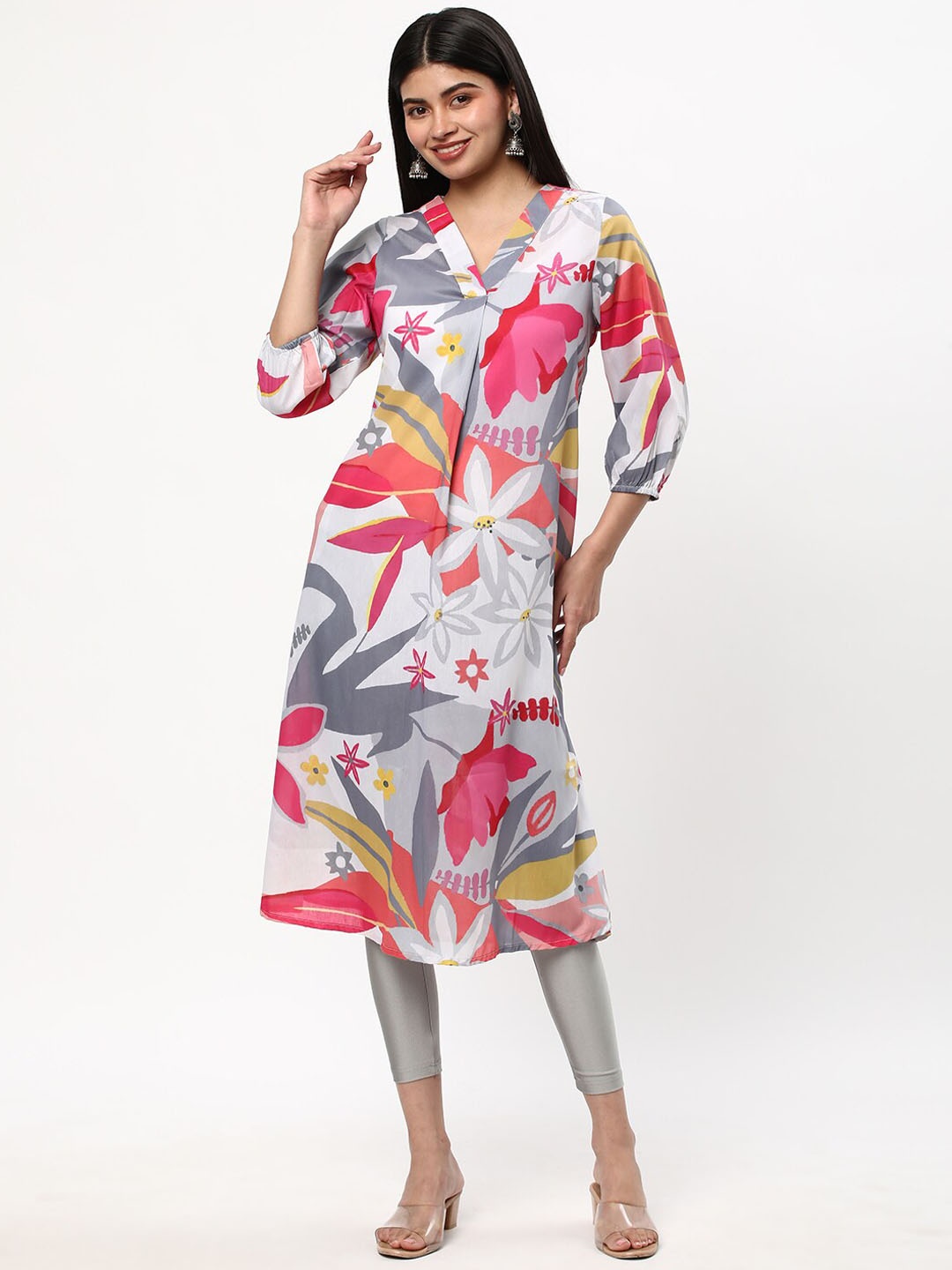 

R&B Women Printed Anarkali Kurta, Pink